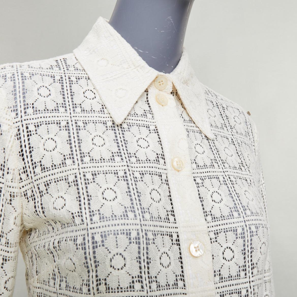 SPORTMAX Camiseta Sava crema algodón ganchillo flores retro XS en venta 2