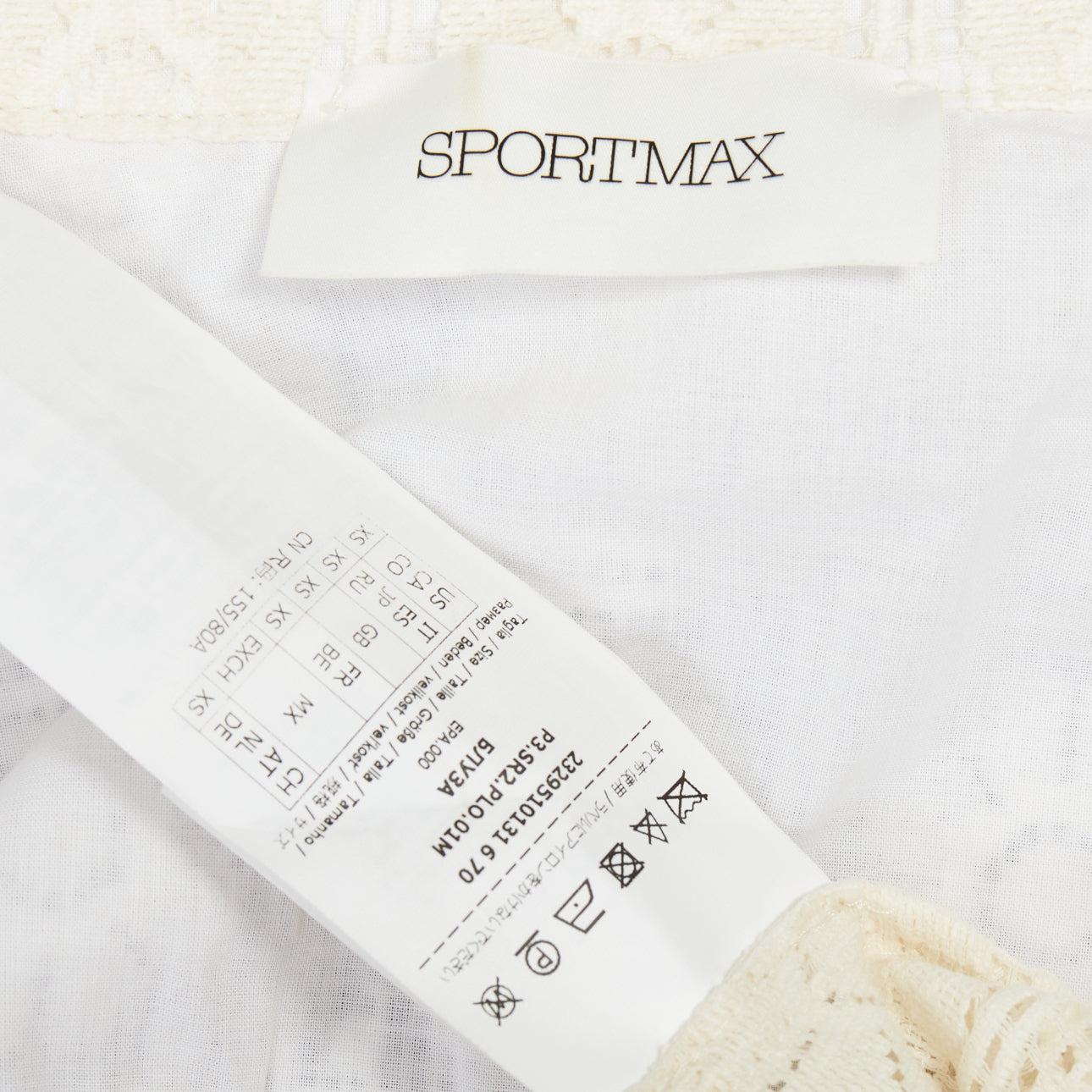 SPORTMAX Camiseta Sava crema algodón ganchillo flores retro XS en venta 3