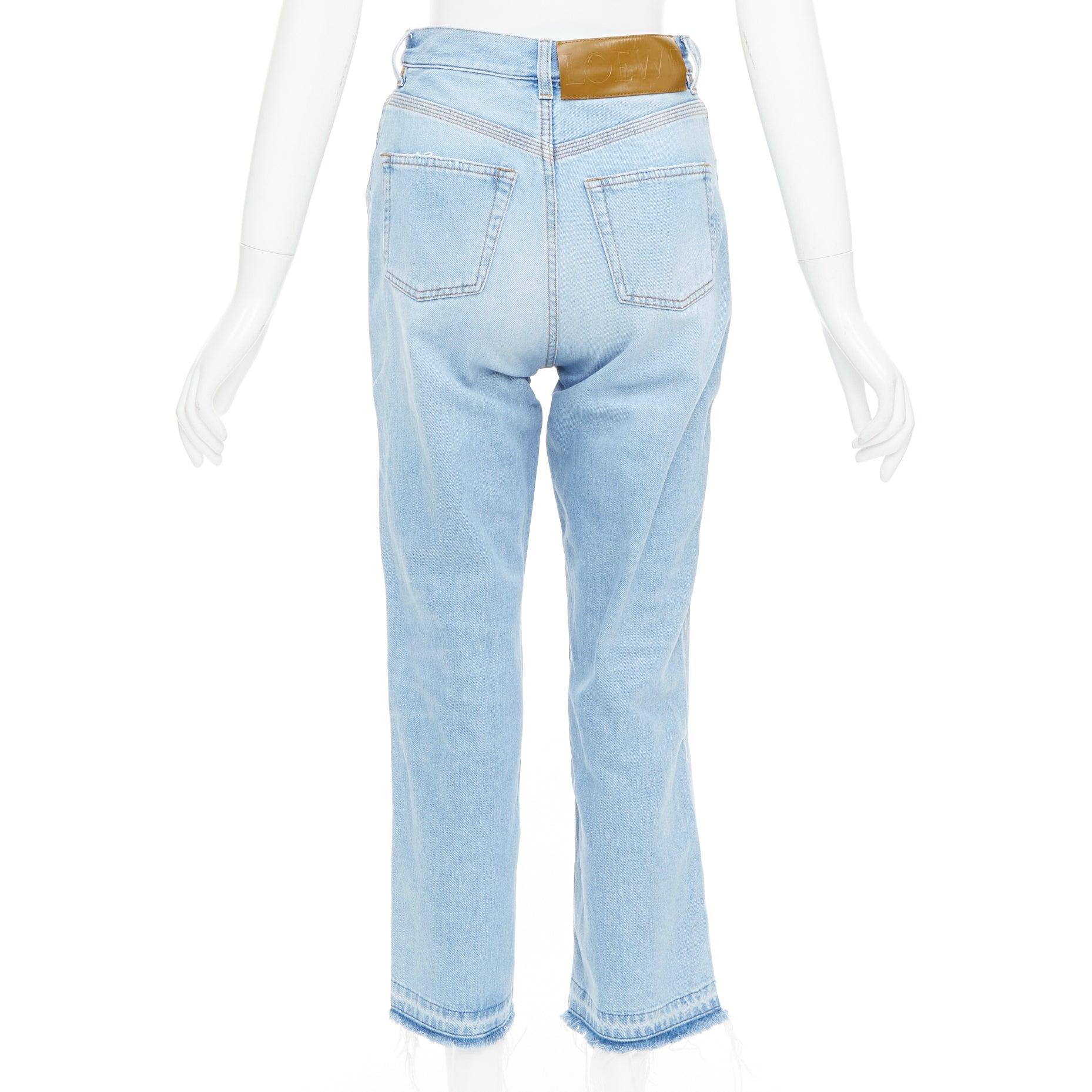 De las mujeres LOEWE blue washed frayed edge mismatch patchwork cropped jeans FR34 XS en venta