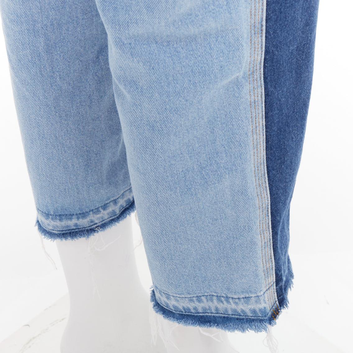 LOEWE blue washed frayed edge mismatch patchwork cropped jeans FR34 XS en venta 2