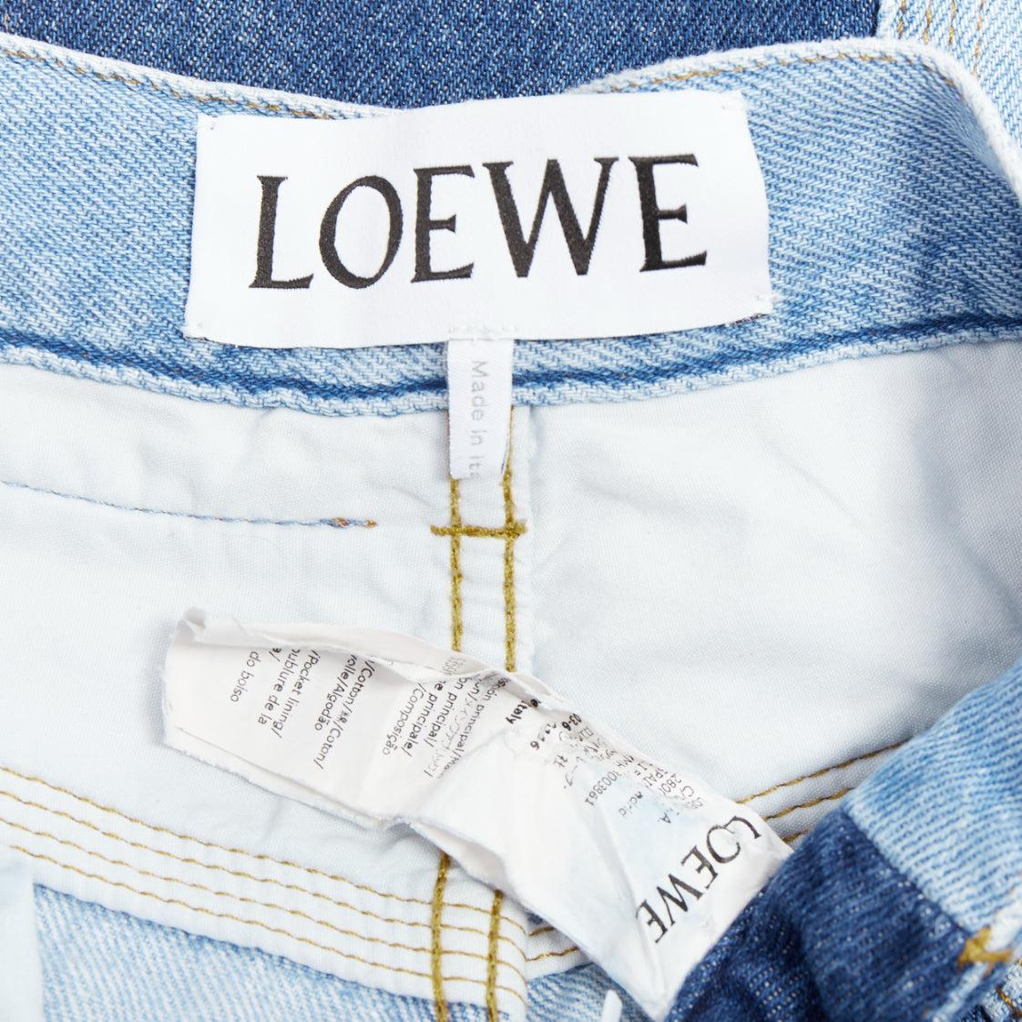LOEWE blue washed frayed edge mismatch patchwork cropped jeans FR34 XS en venta 3