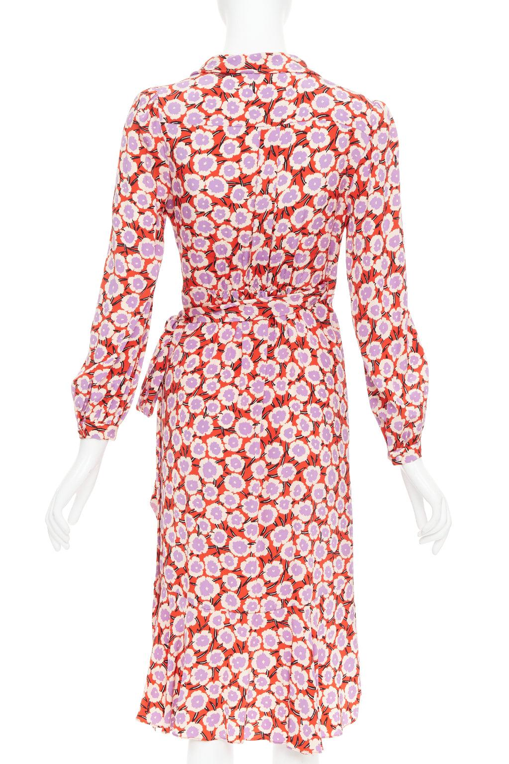 DIANE VON Furstenberg Carla  100% soie  robe portefeuille à fleurs rouges et violettes US2 S Pour femmes en vente