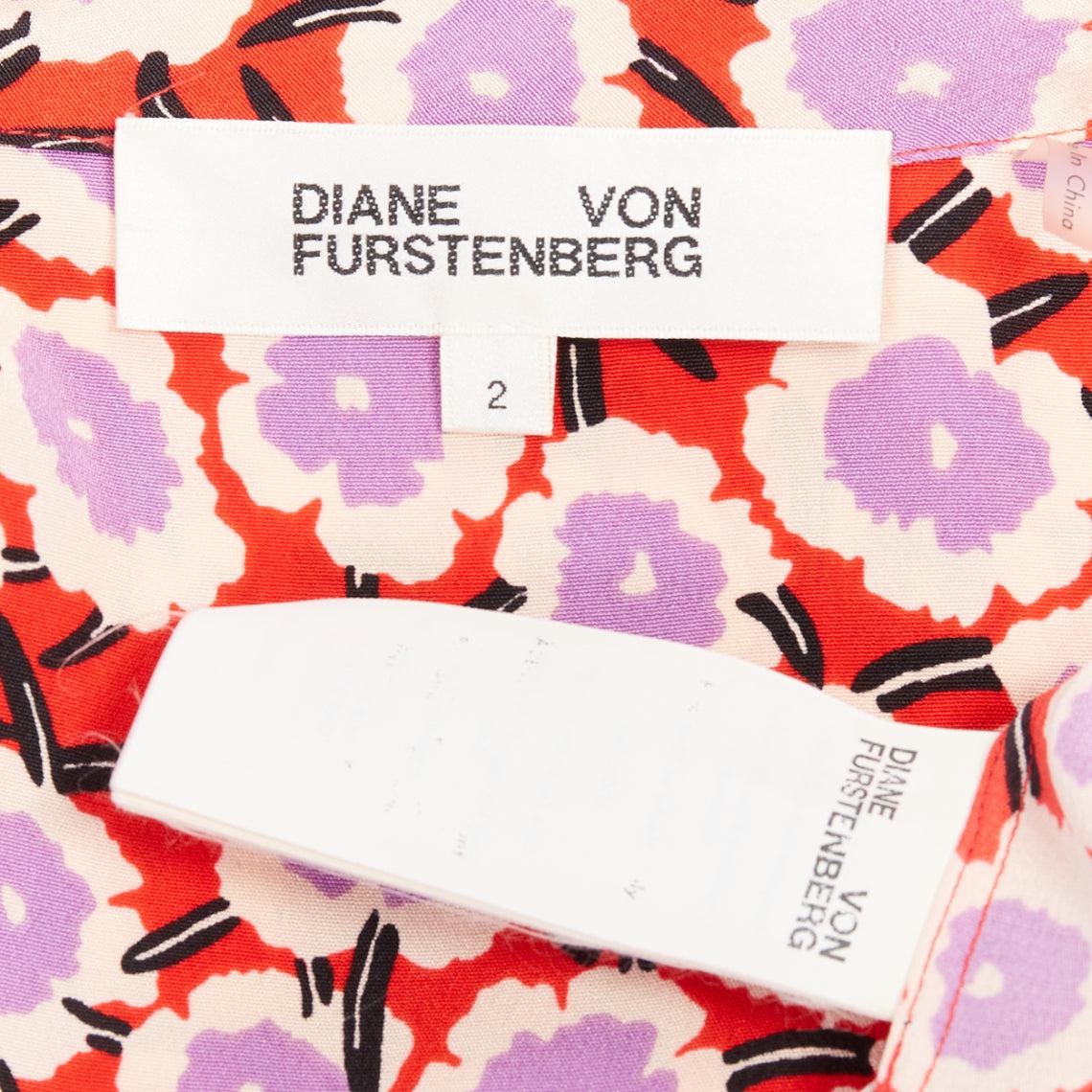 DIANE VON Furstenberg Carla  100% soie  robe portefeuille à fleurs rouges et violettes US2 S en vente 3