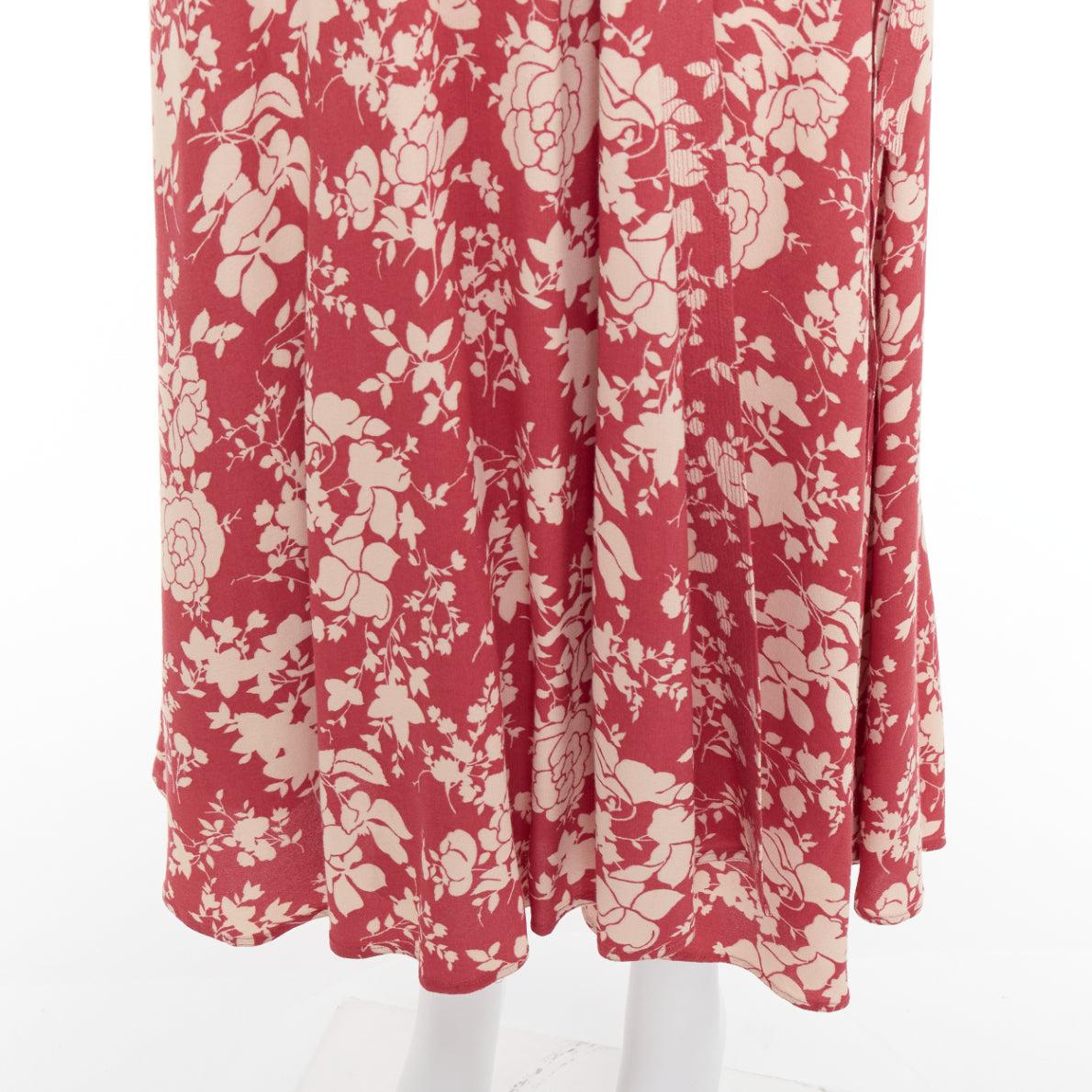 POLO RALPH LAUREN rouge beige robe cache-cœur à manches évasées imprimée floral US2 S en vente 2