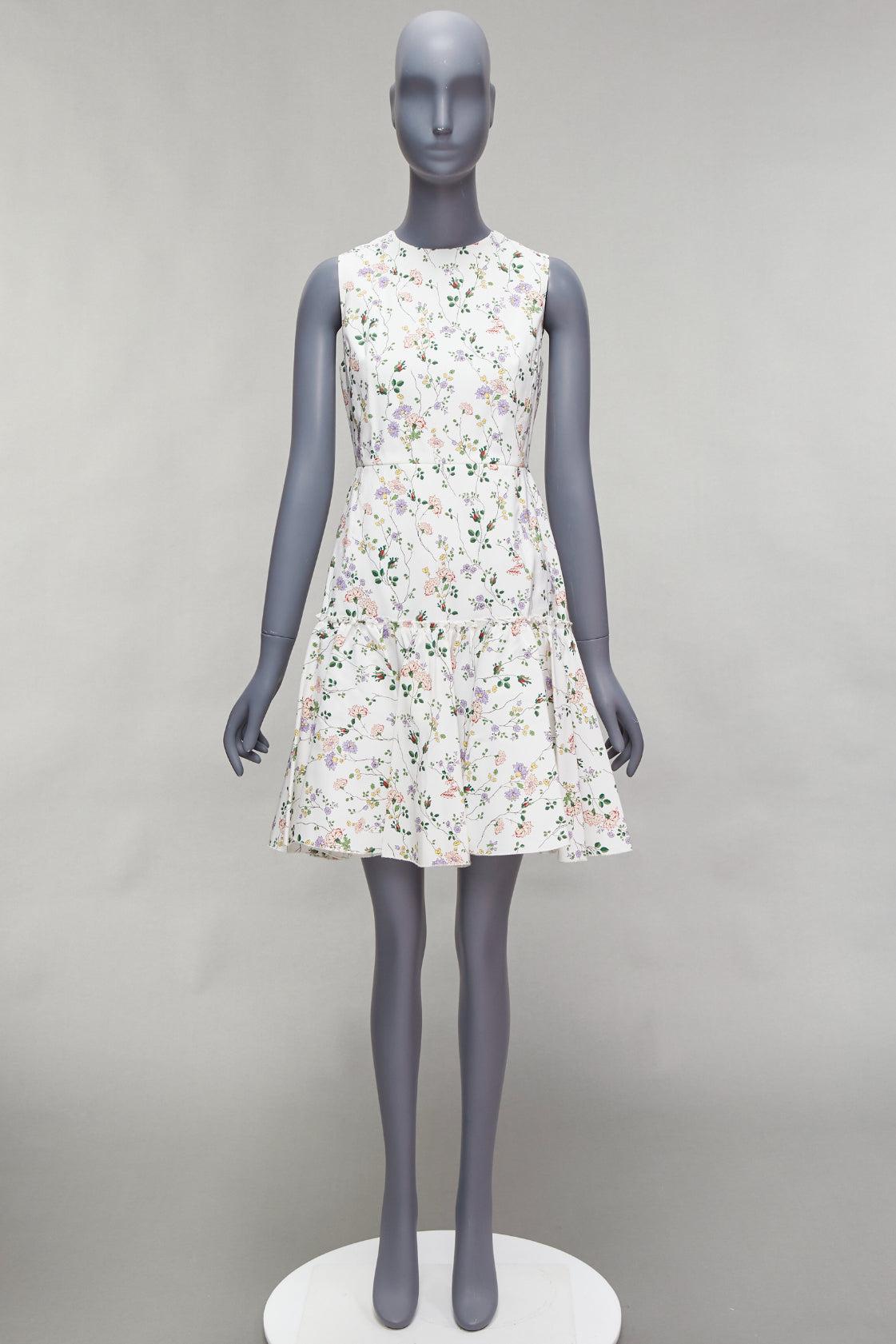 GIAMBATTISTA VALLI blanc vert nylon soie imprimé floral robe flare fit IT42 M en vente 4