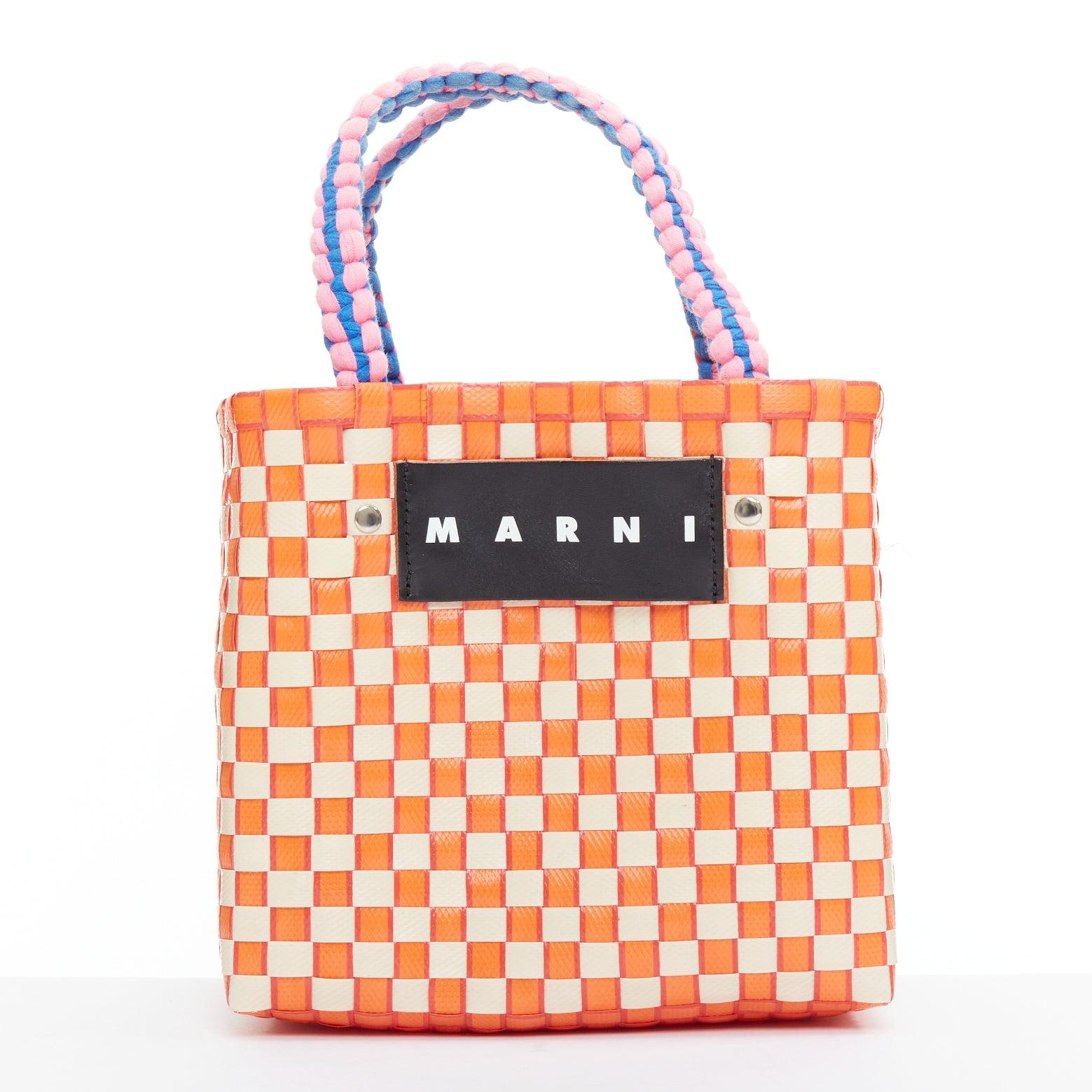 Orange MARNI Panier orange crème paille marron cuir étiquette corde sac poignée supérieure en vente