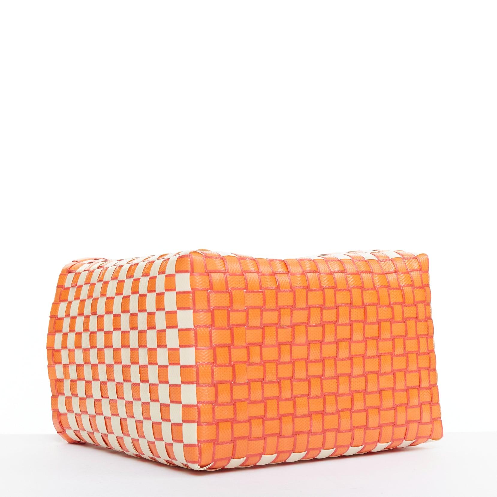 MARNI Panier orange crème paille marron cuir étiquette corde sac poignée supérieure en vente 1