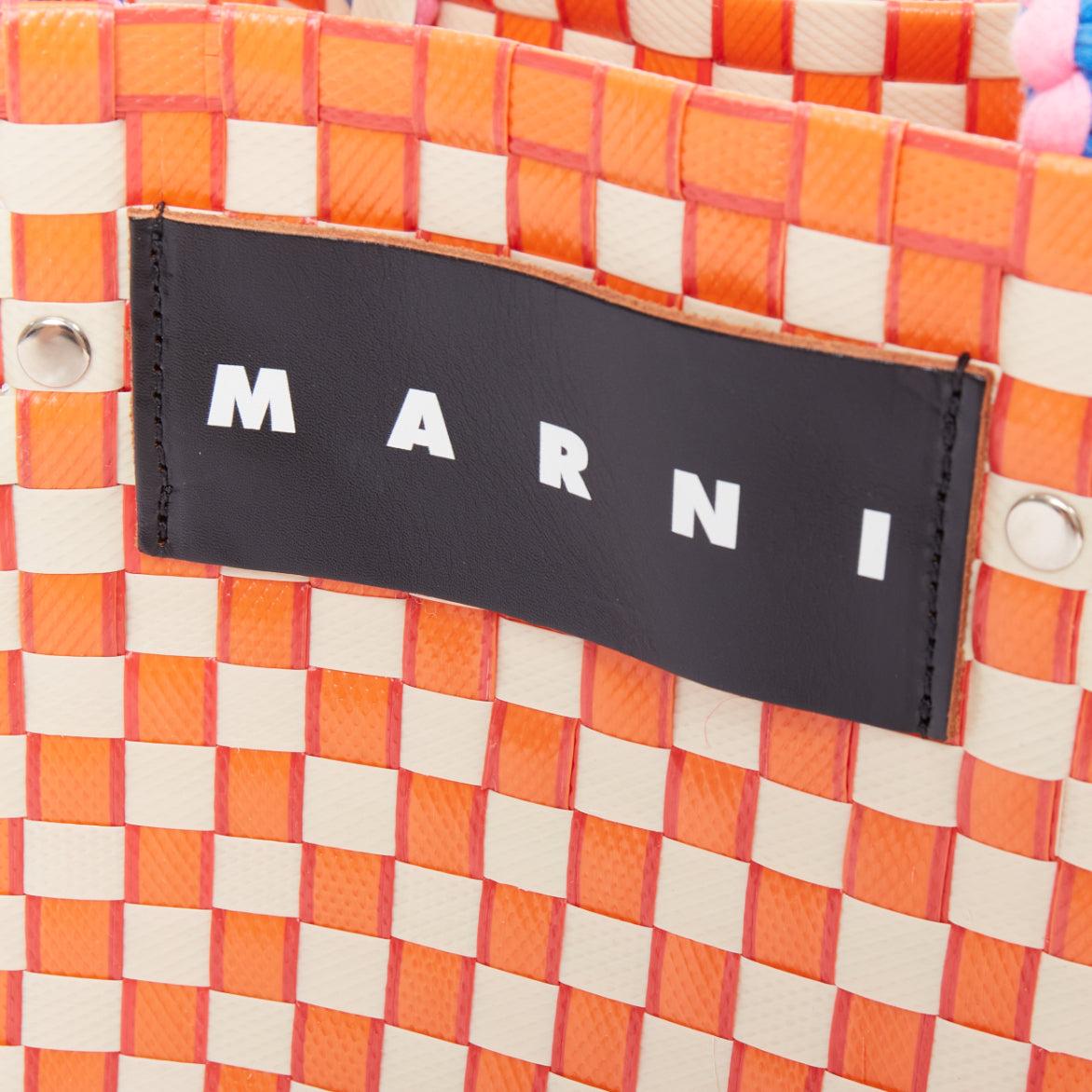 MARNI Panier orange crème paille marron cuir étiquette corde sac poignée supérieure en vente 3