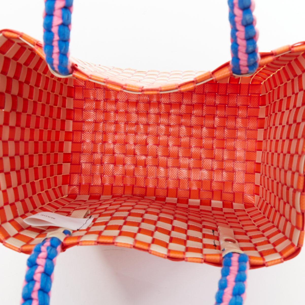 MARNI Panier orange crème paille marron cuir étiquette corde sac poignée supérieure en vente 4