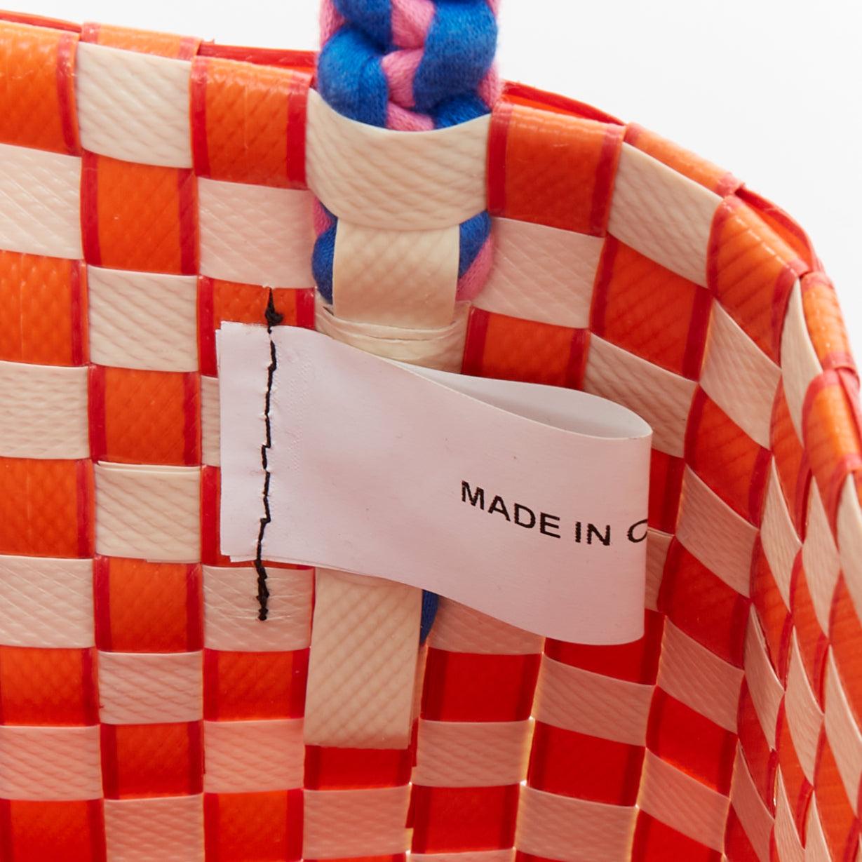 MARNI Panier orange crème paille marron cuir étiquette corde sac poignée supérieure en vente 5