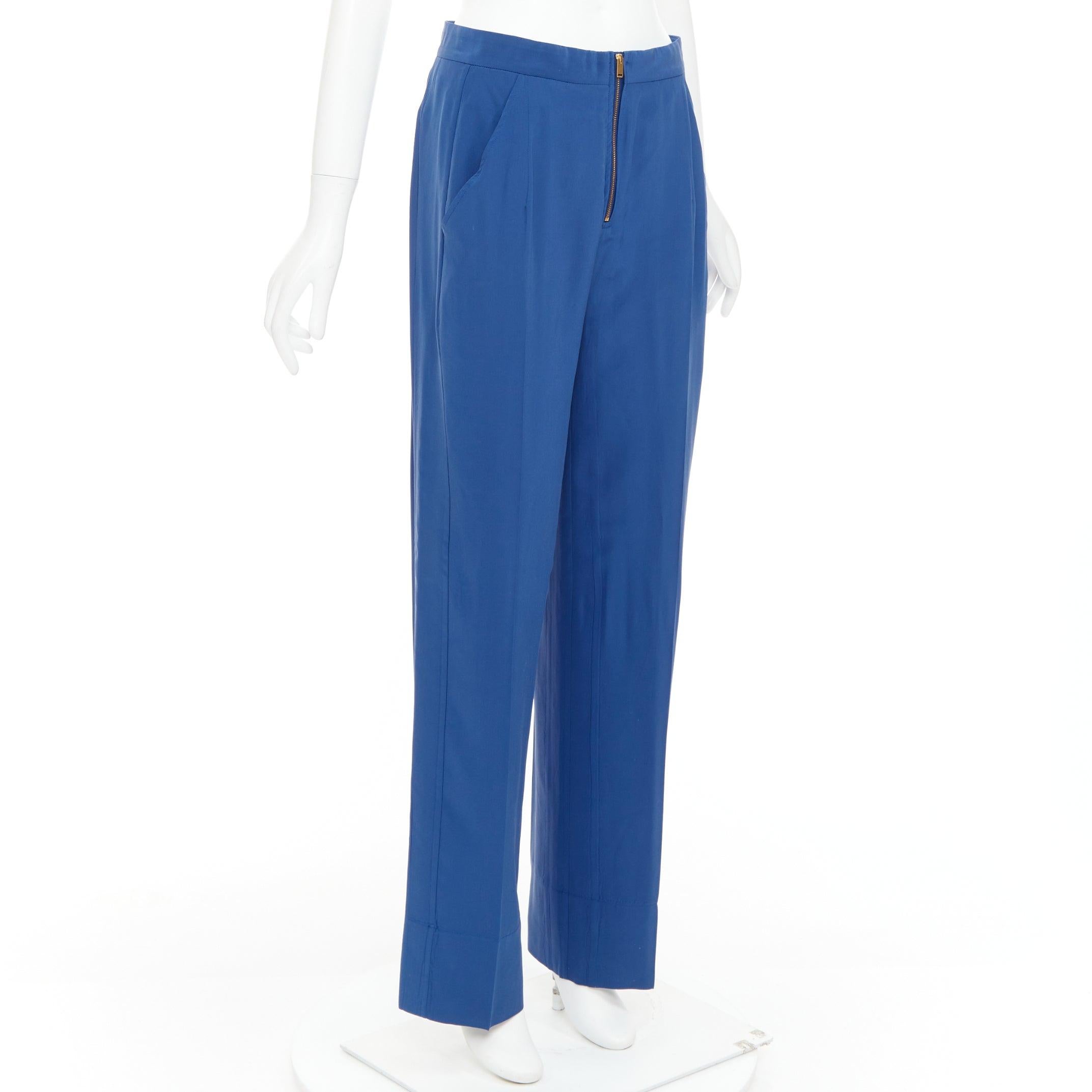Blu Vecchi Celine Phoebe Philo pantaloni affusolati con mezza zip in seta blu FR34 XS in vendita