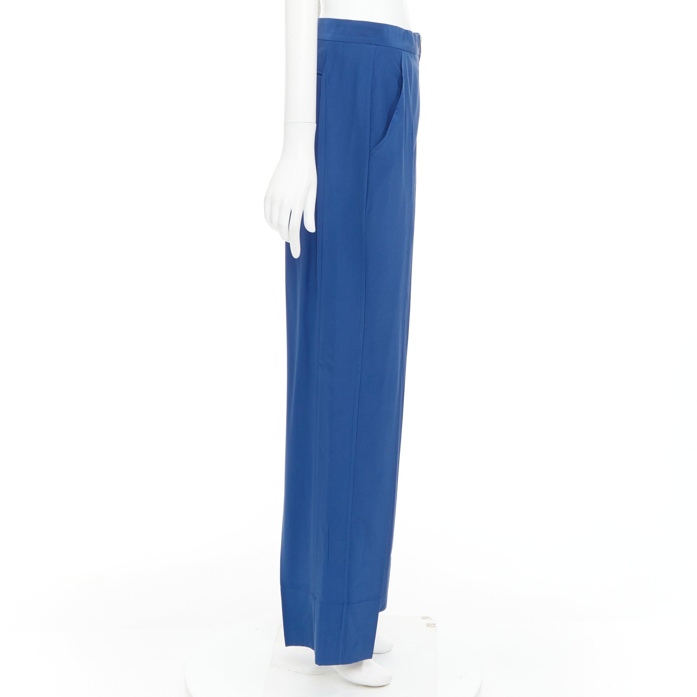 Vecchi Celine Phoebe Philo pantaloni affusolati con mezza zip in seta blu FR34 XS In condizioni ottime in vendita a Hong Kong, NT