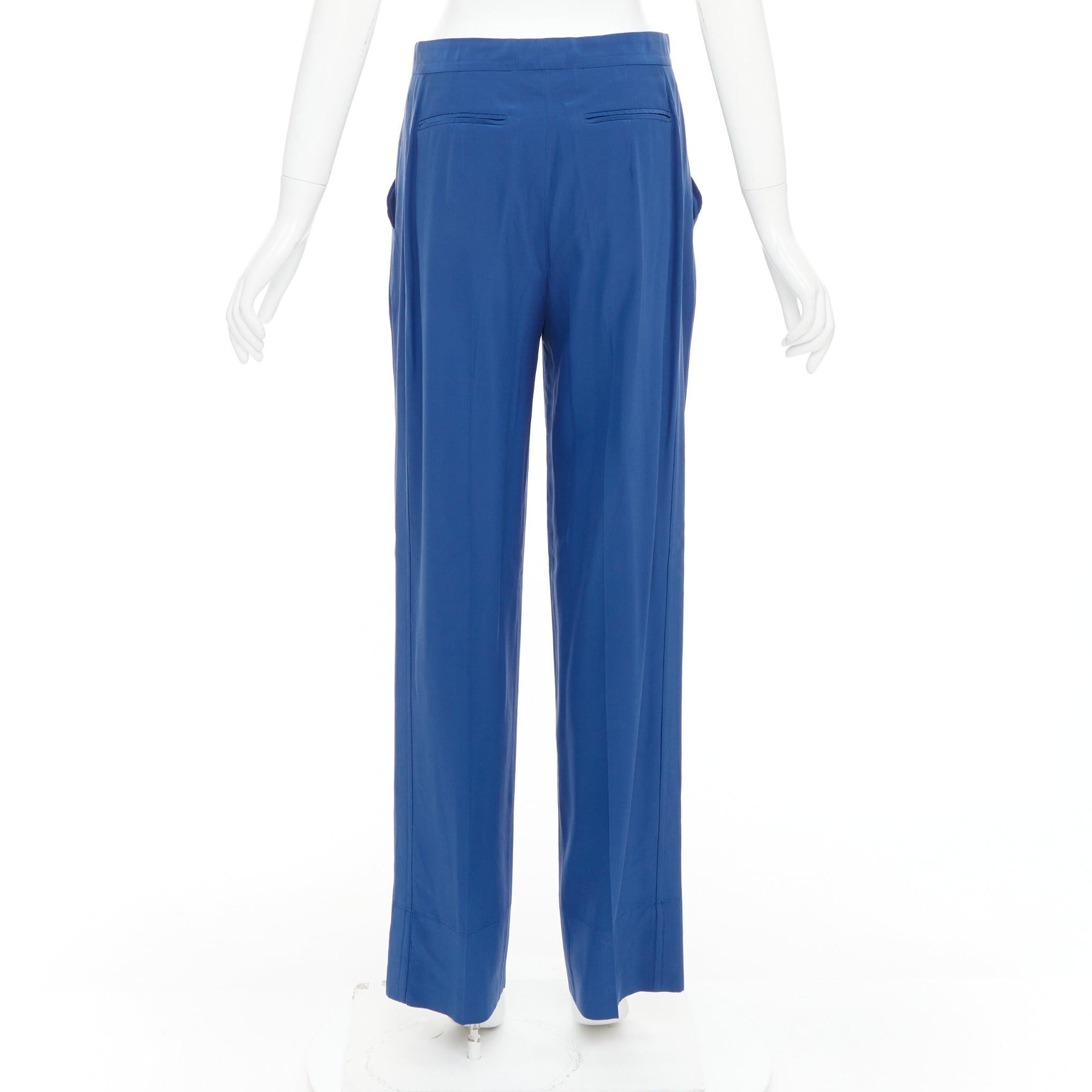 Donna Vecchi Celine Phoebe Philo pantaloni affusolati con mezza zip in seta blu FR34 XS in vendita