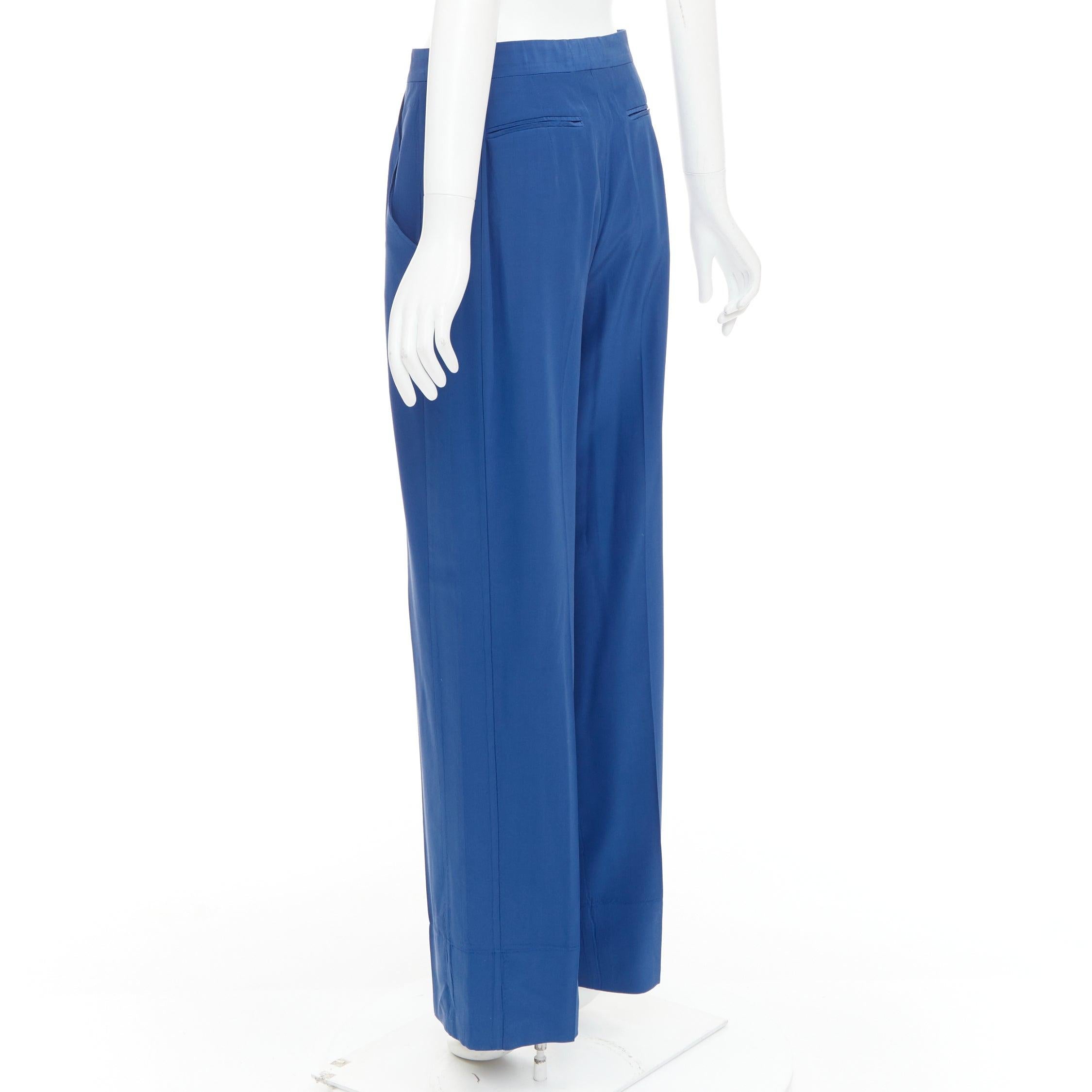 Vecchi Celine Phoebe Philo pantaloni affusolati con mezza zip in seta blu FR34 XS in vendita 1