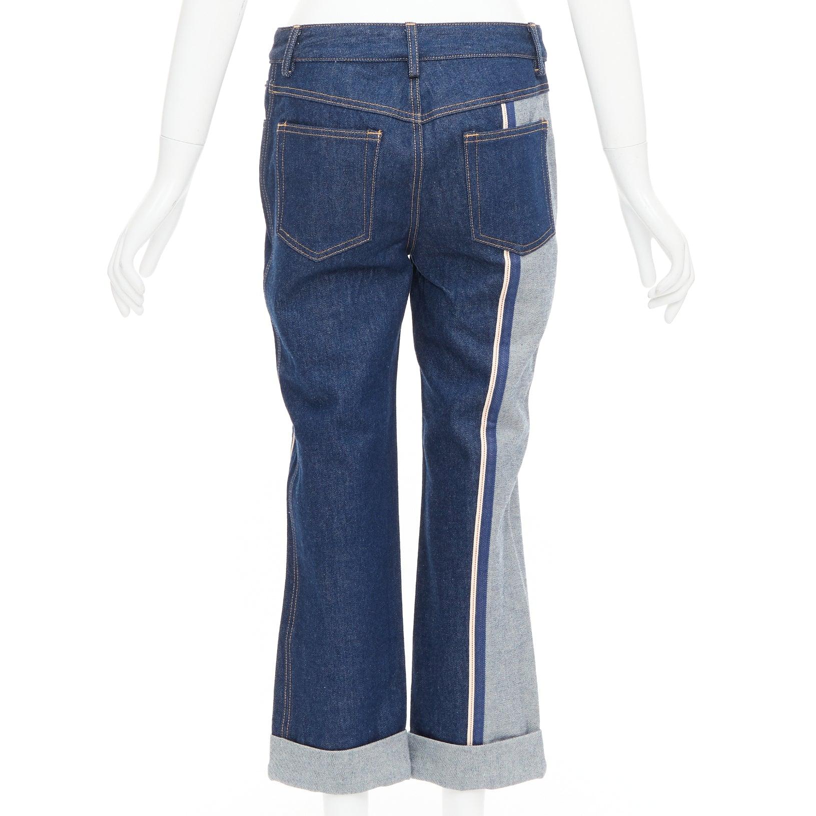 De las mujeres MONSE azul claro oscuro invertido deconstruido patchwork flare cropped jeans US2 S en venta