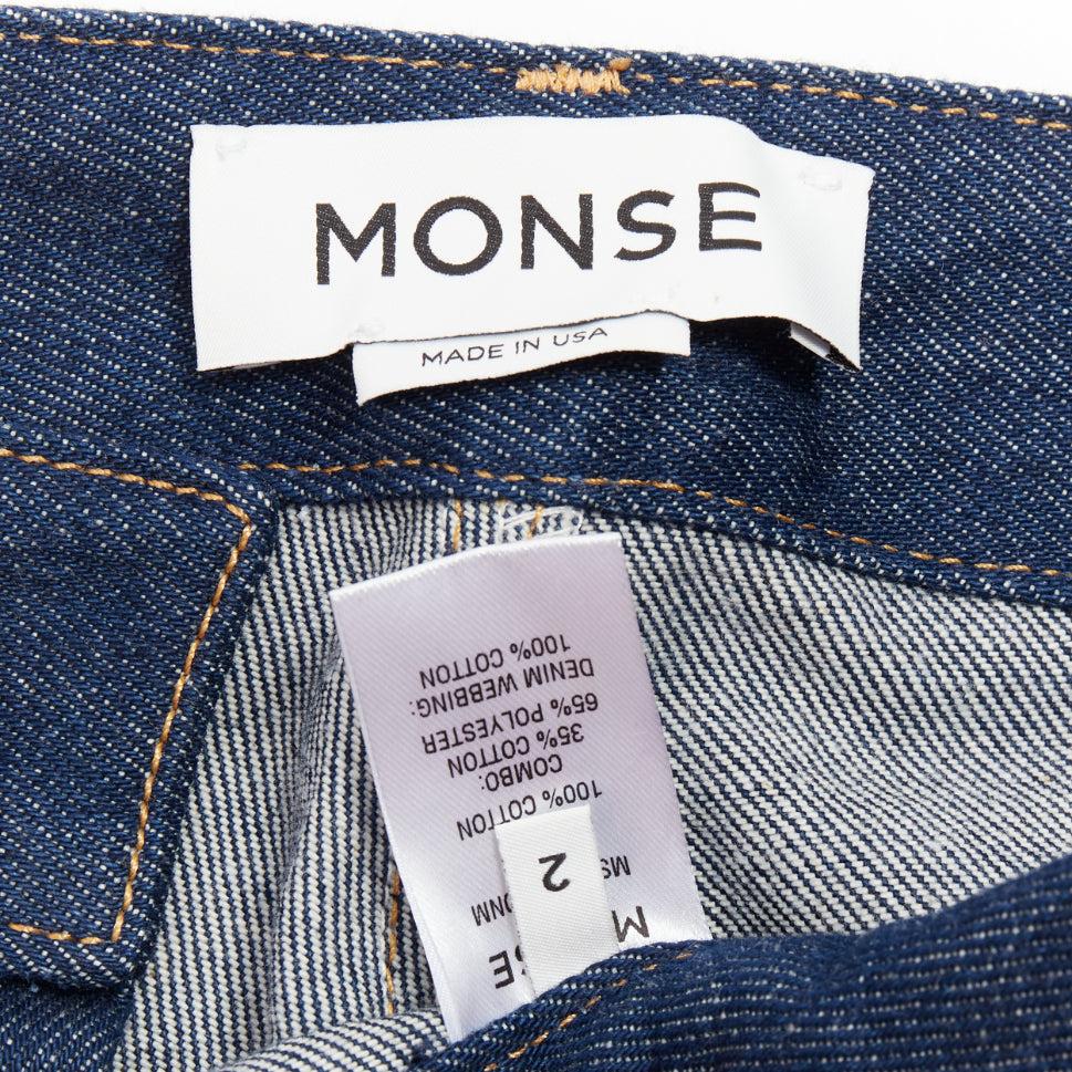 MONSE azul claro oscuro invertido deconstruido patchwork flare cropped jeans US2 S en venta 3