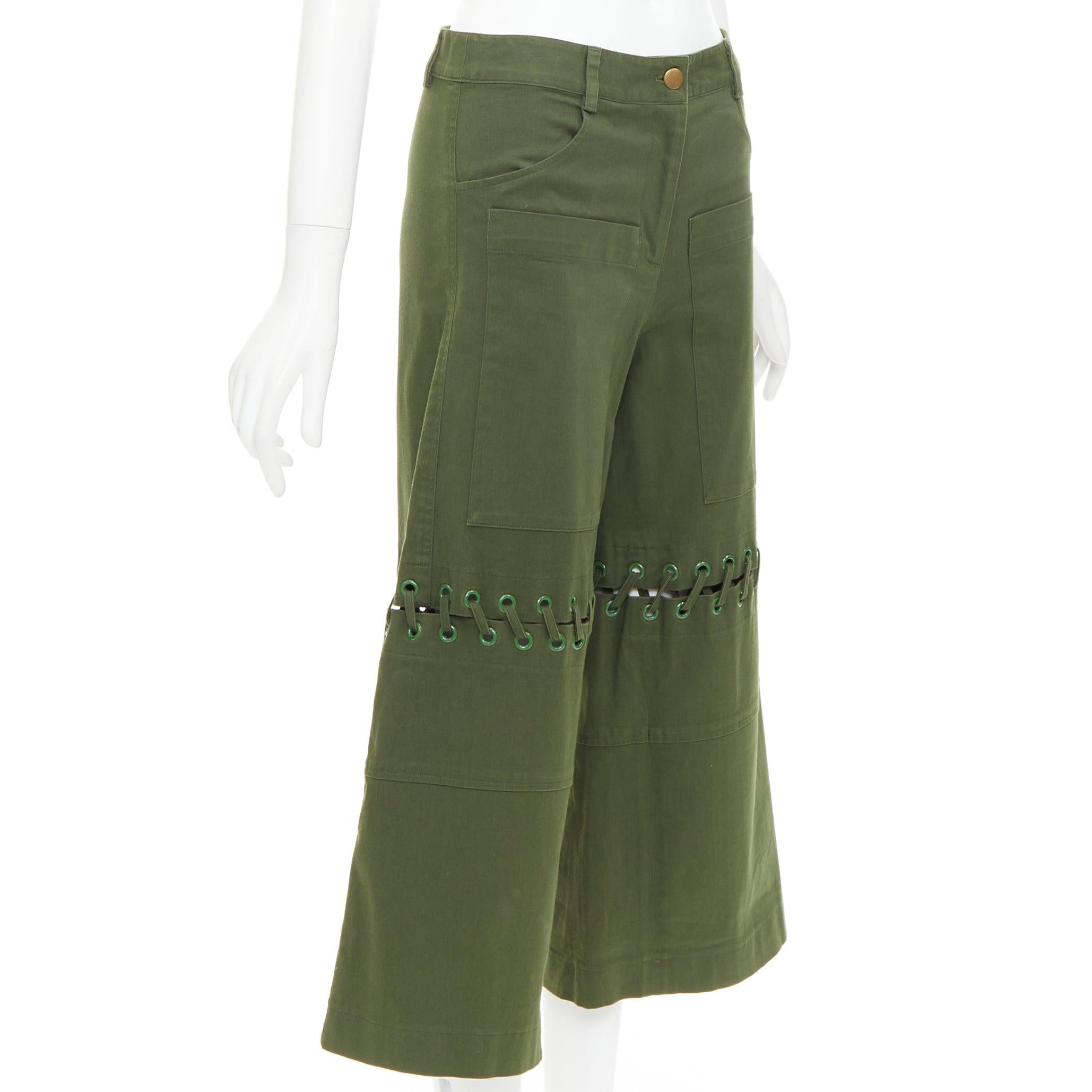Noir ROSIE ASSOULINE pantalon culotte à genoux tissé en dentelle à œillets verte US2 S en vente