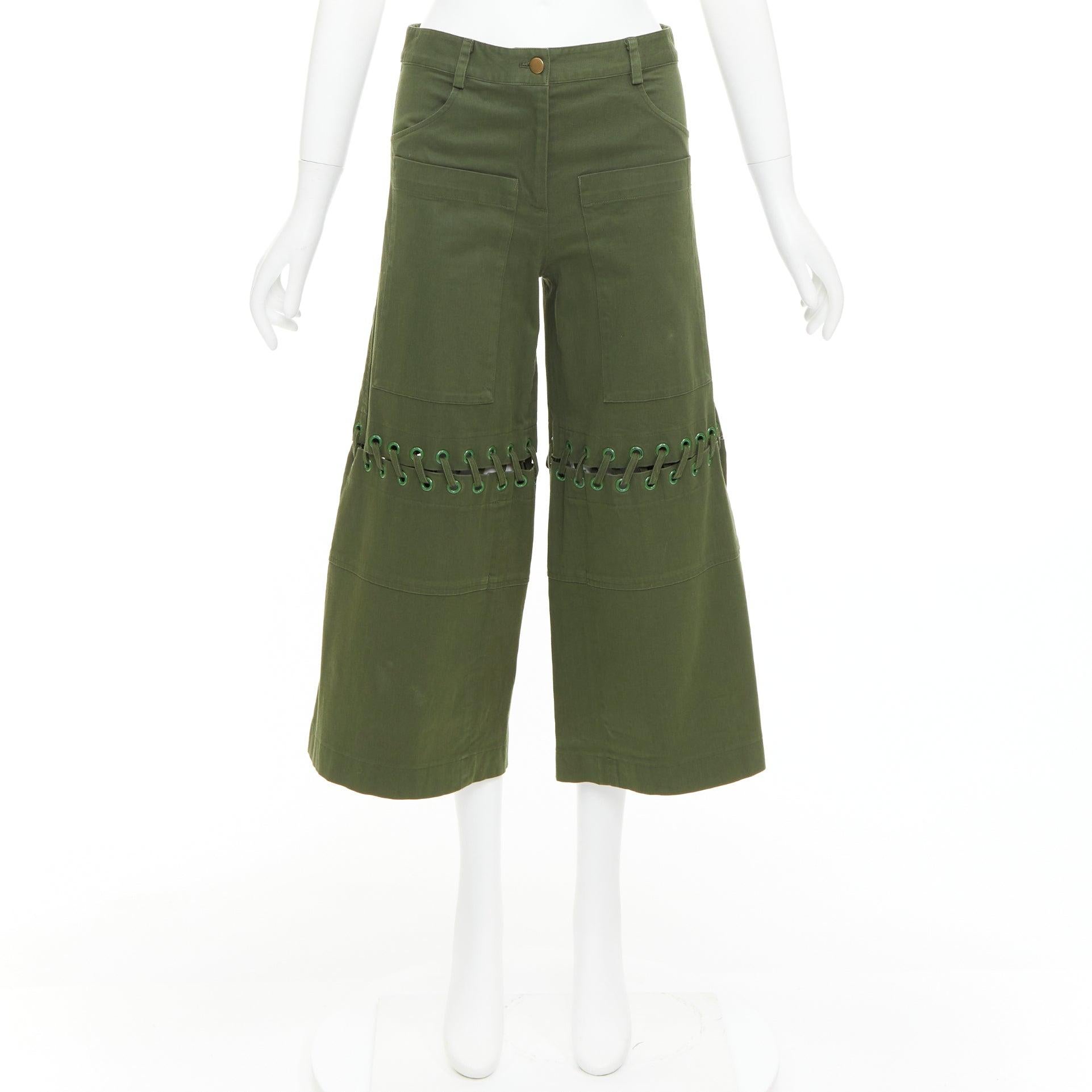 ROSIE ASSOULINE pantalon culotte à genoux tissé en dentelle à œillets verte US2 S en vente 4