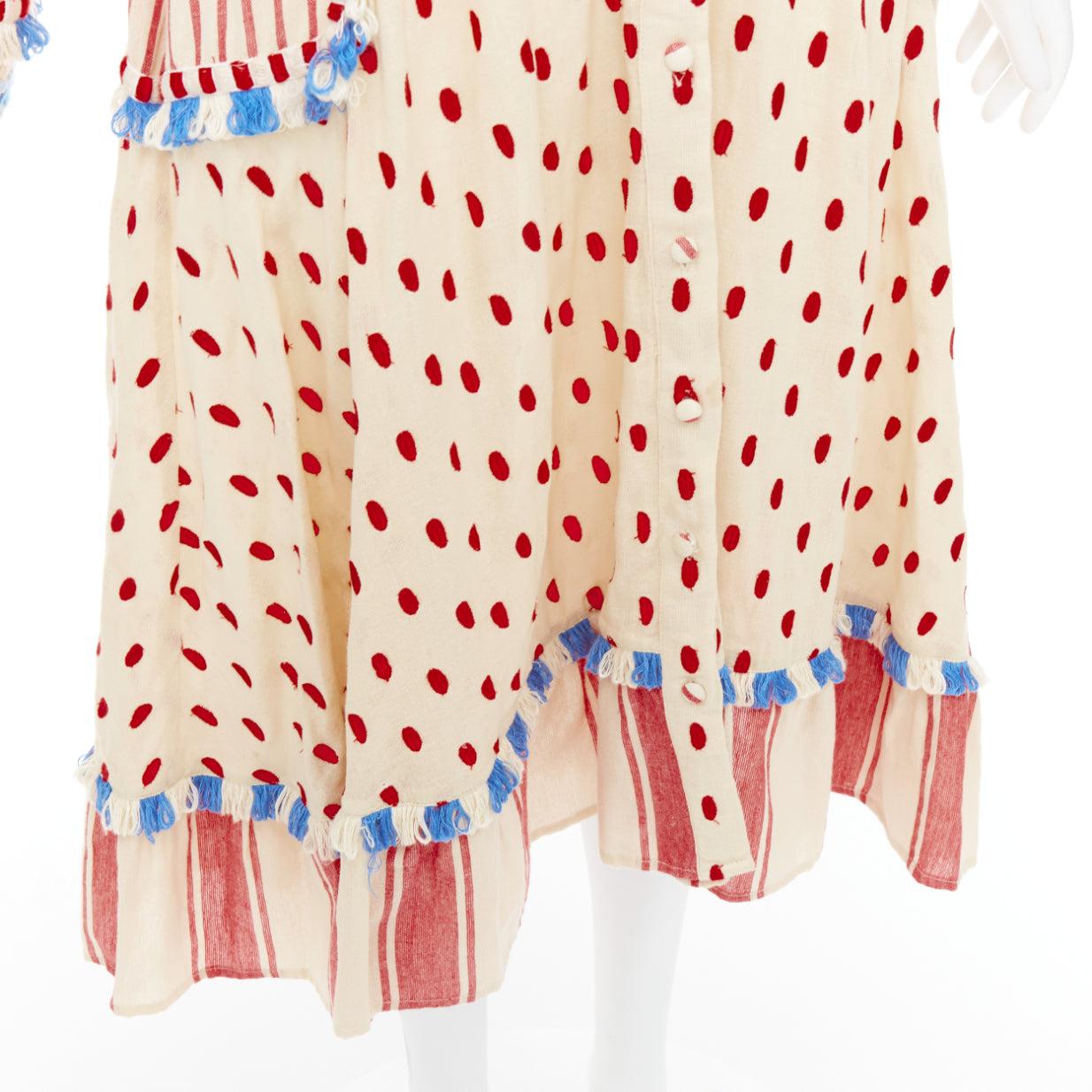 DODO BAR OR Padma robe boho en gaze de coton brodée bleu beige US0 XS en vente 2