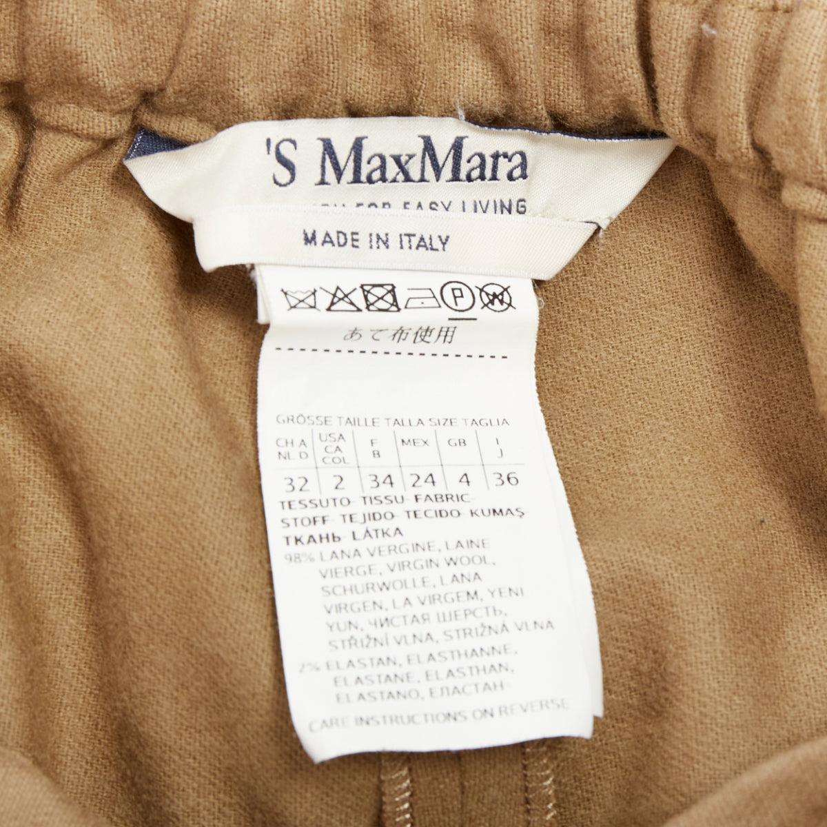 MAX MARA ' camel Schurwollmischung Kordelzug Taille weites Bein abgeschnittene Hose 32