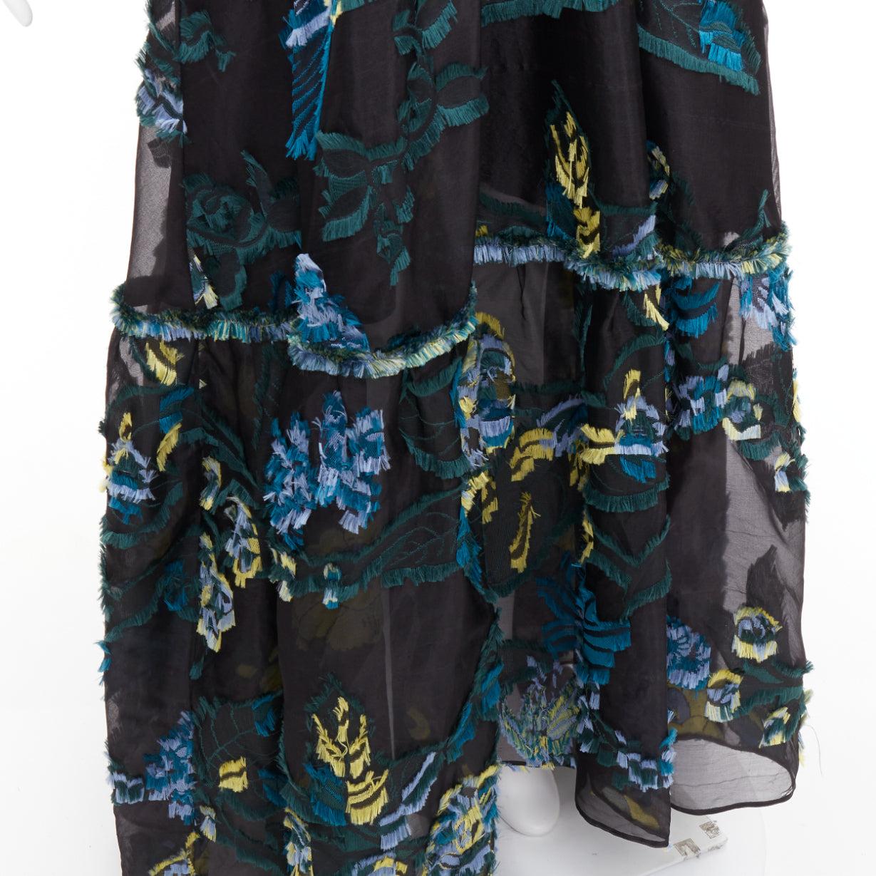 Erdem 2015 Runway noir vert bleu robe à épaules froides en jacquard diaphane. en vente 2