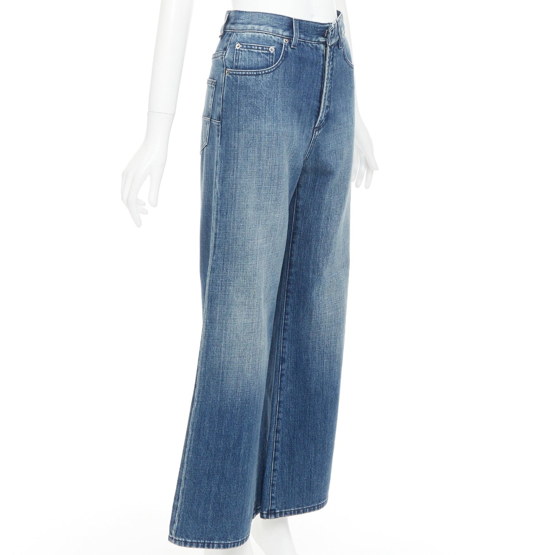 Bleu CHRISTIAN DIOR jean large cropped bleu foncé délavé à poches arrondies FR36 S en vente