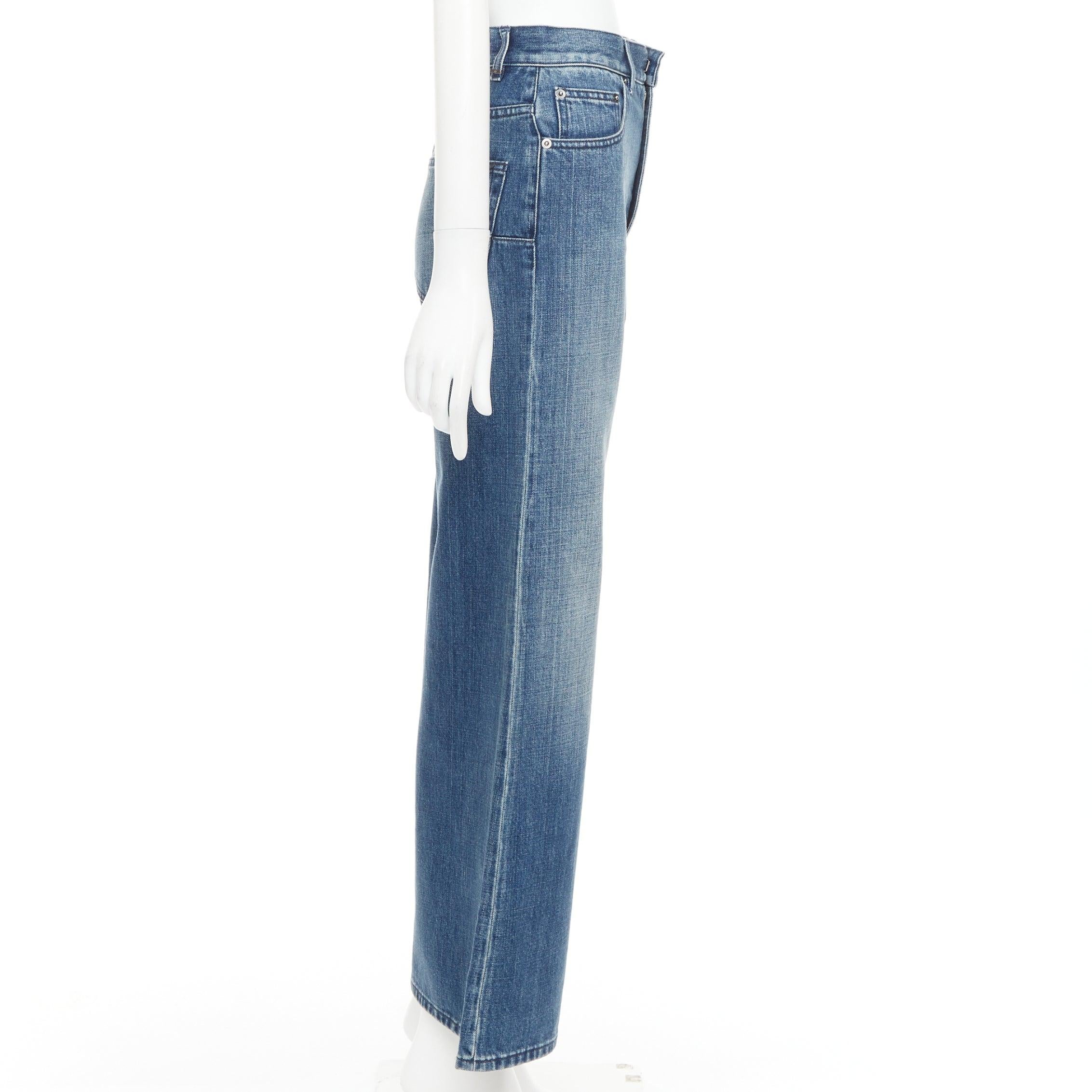 CHRISTIAN DIOR jean large cropped bleu foncé délavé à poches arrondies FR36 S Excellent état - En vente à Hong Kong, NT