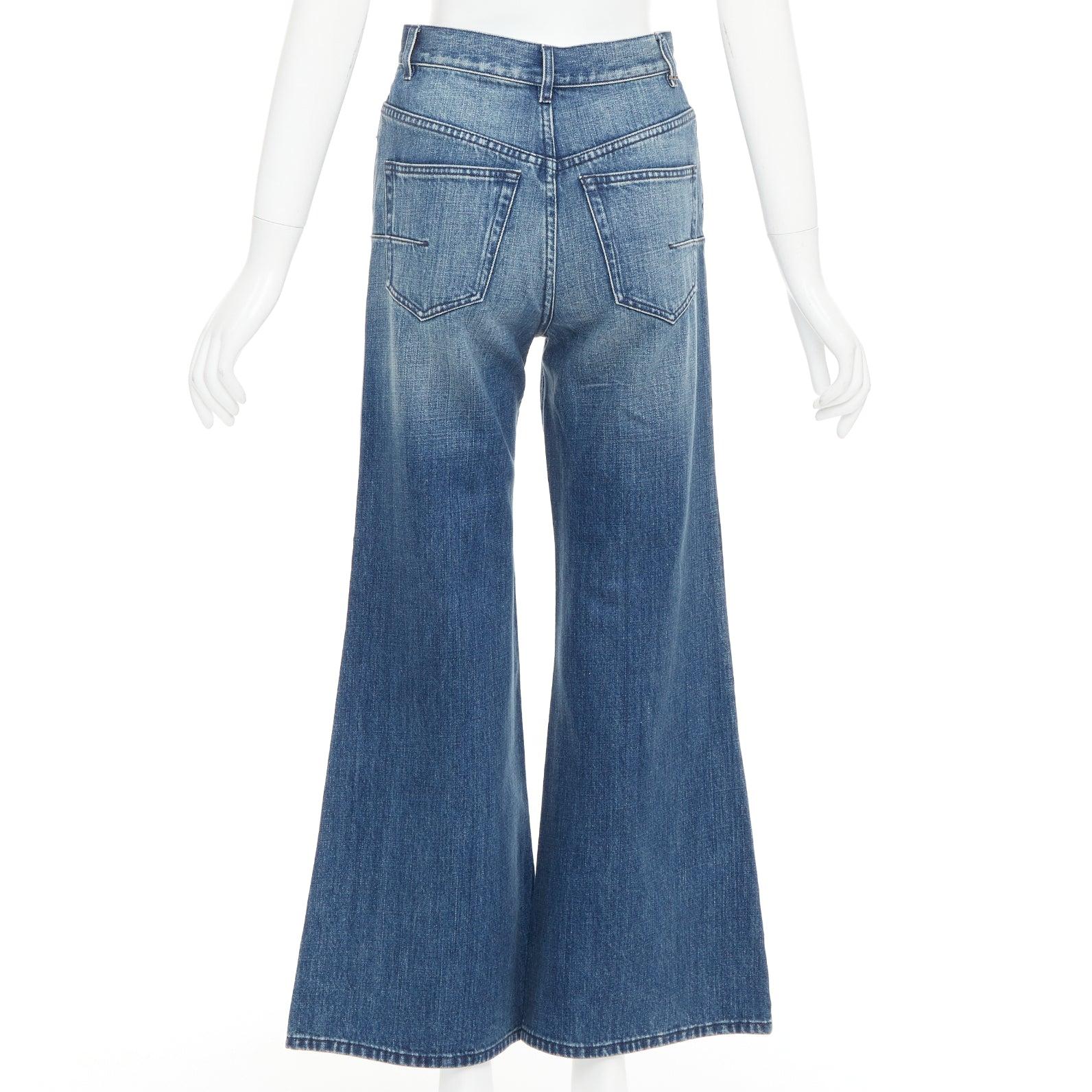 CHRISTIAN DIOR jean large cropped bleu foncé délavé à poches arrondies FR36 S Pour femmes en vente
