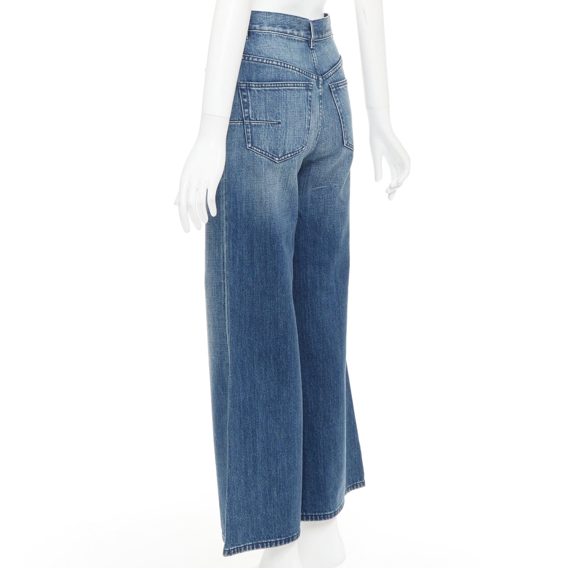 CHRISTIAN DIOR jean large cropped bleu foncé délavé à poches arrondies FR36 S en vente 1