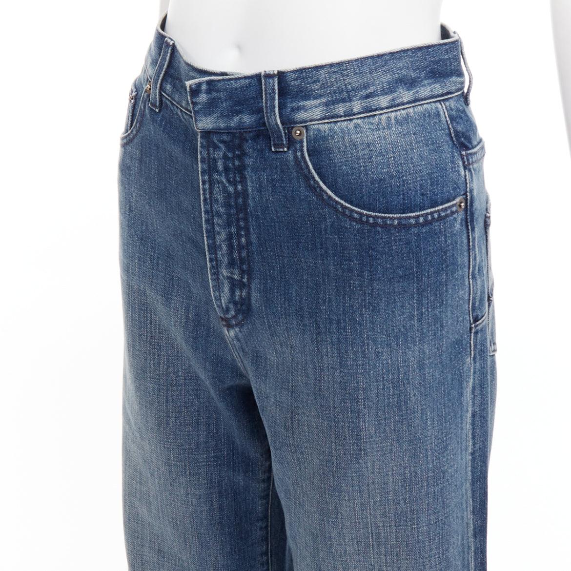 CHRISTIAN DIOR jean large cropped bleu foncé délavé à poches arrondies FR36 S en vente 2