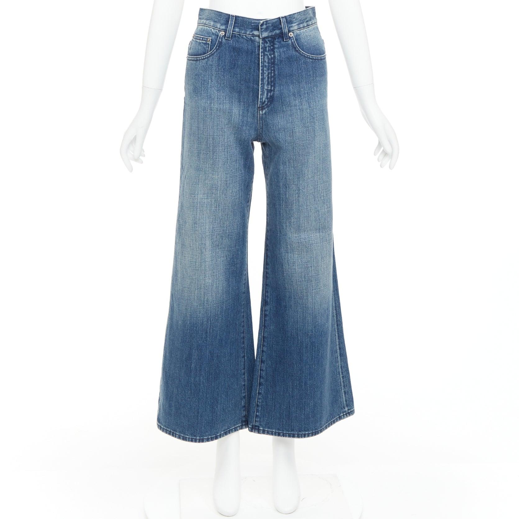 CHRISTIAN DIOR jean large cropped bleu foncé délavé à poches arrondies FR36 S en vente 4