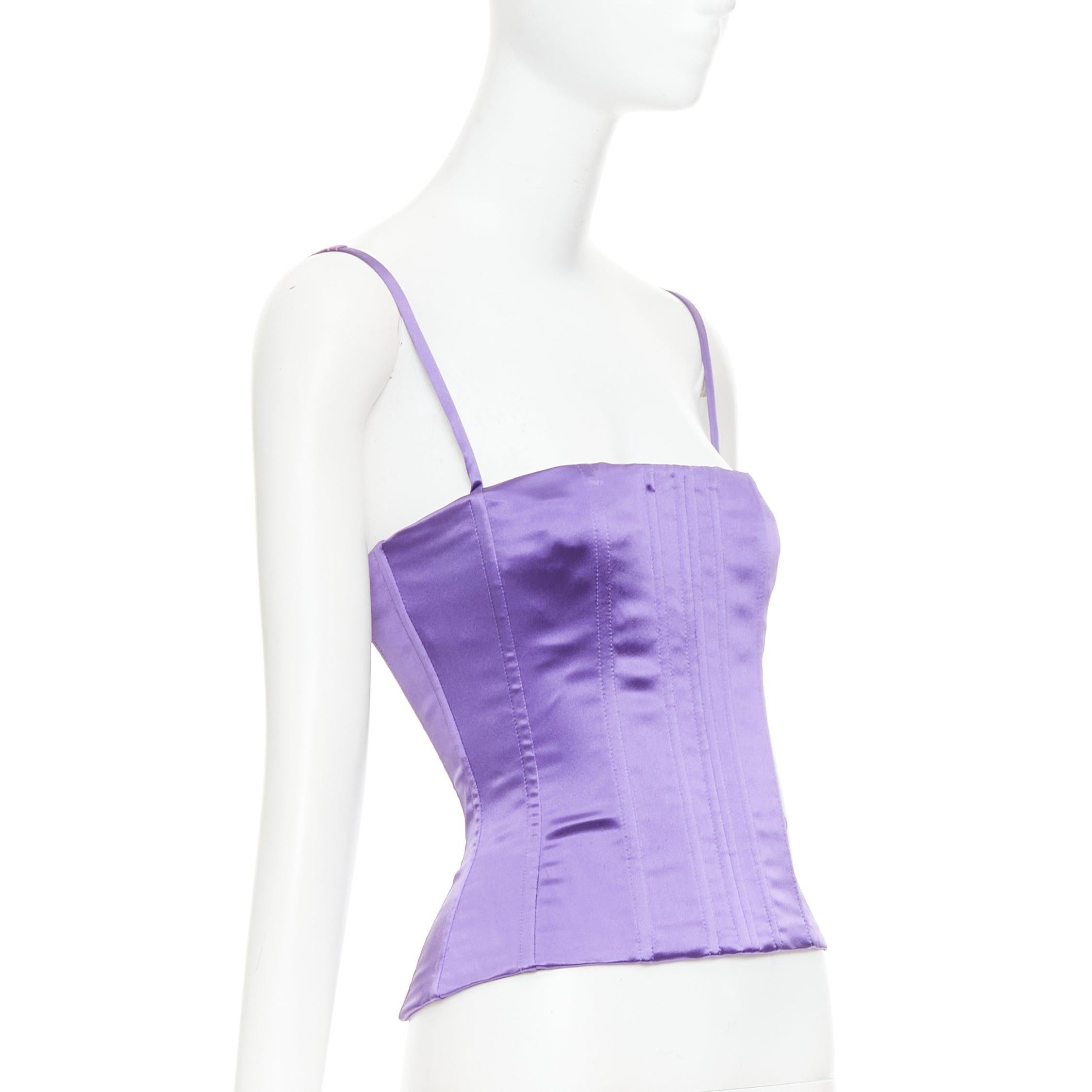 Violet Dolce & Gabbana - Top corset à bretelles spaghetti ajusté et désossé en satin violet IT40 S en vente