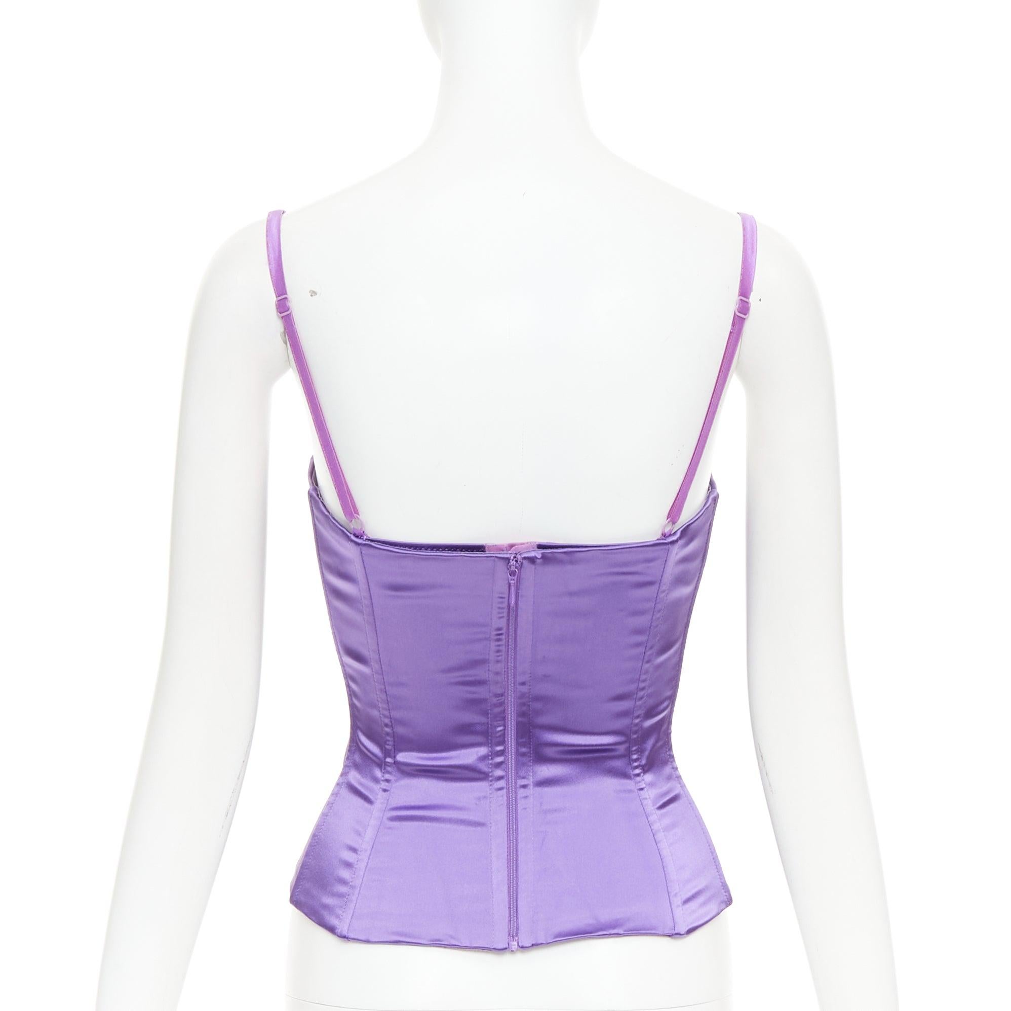 Dolce & Gabbana - Top corset à bretelles spaghetti ajusté et désossé en satin violet IT40 S Pour femmes en vente