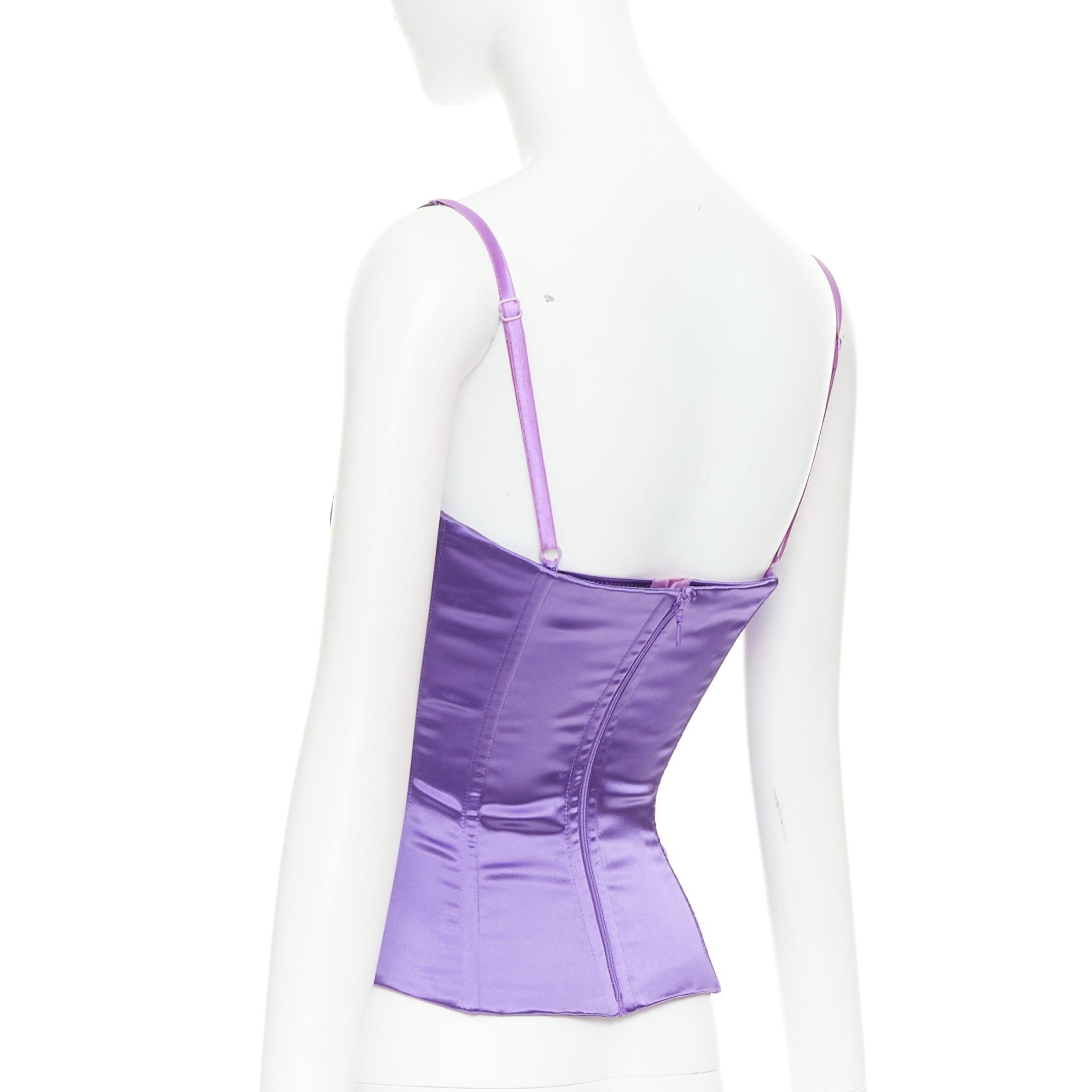 Dolce & Gabbana - Top corset à bretelles spaghetti ajusté et désossé en satin violet IT40 S en vente 1