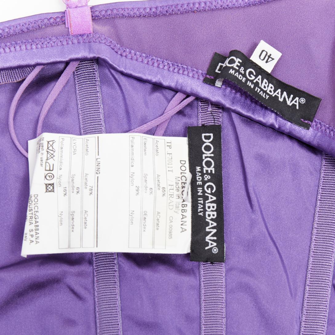 Dolce & Gabbana - Top corset à bretelles spaghetti ajusté et désossé en satin violet IT40 S en vente 3