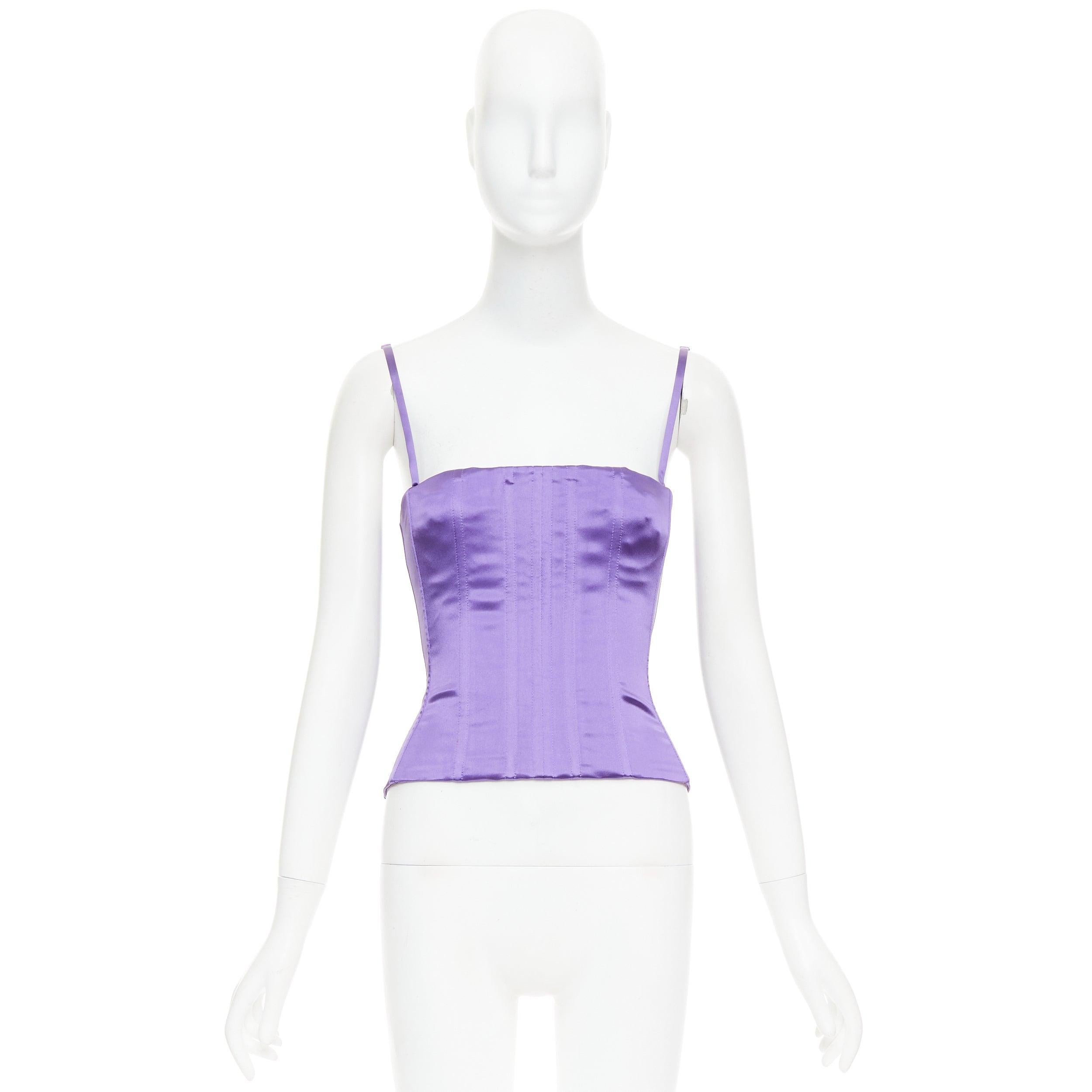 Dolce & Gabbana - Top corset à bretelles spaghetti ajusté et désossé en satin violet IT40 S en vente 4