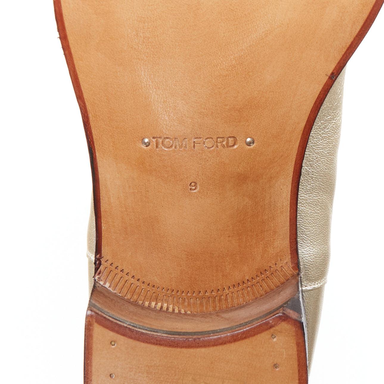 TOM FORD metálico oro claro cuero cubano tacón Chelsea botines UK9 EU43 en venta 5