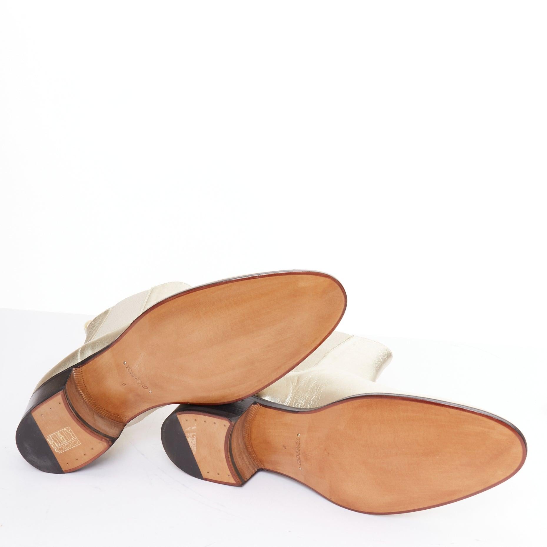 TOM FORD metálico oro claro cuero cubano tacón Chelsea botines UK9 EU43 en venta 6