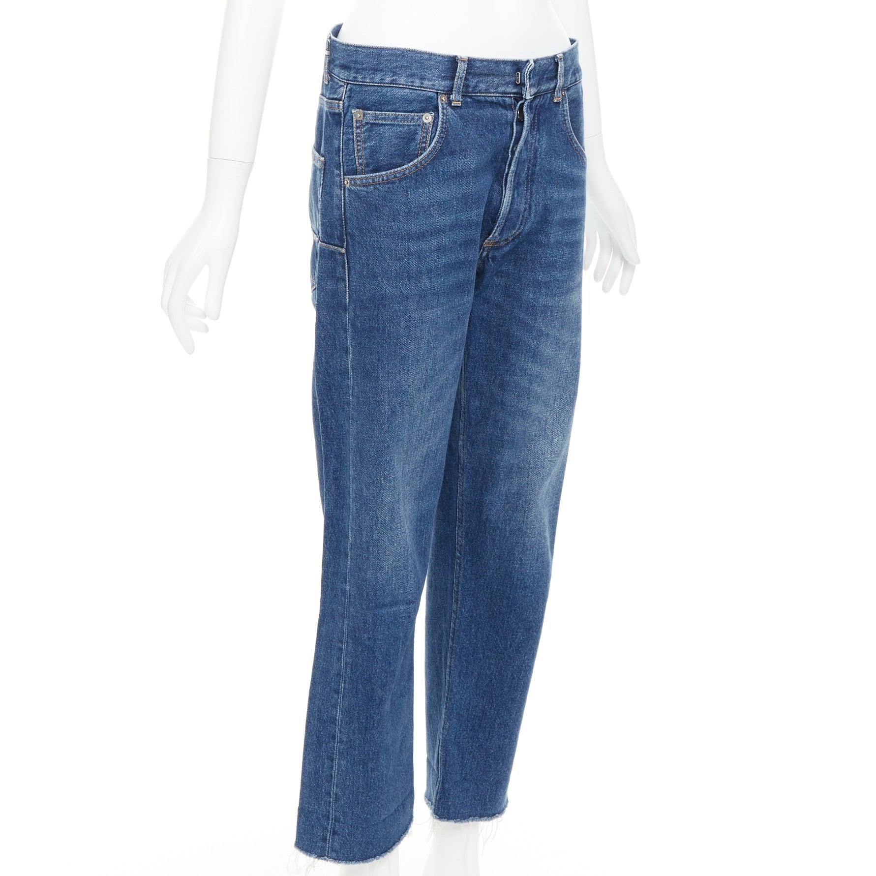 CHRISTIAN DIOR azul lavado bolsillos con pinzas dobladillo deshilachado vaqueros anchos cropped FR32 XXS Azul en venta