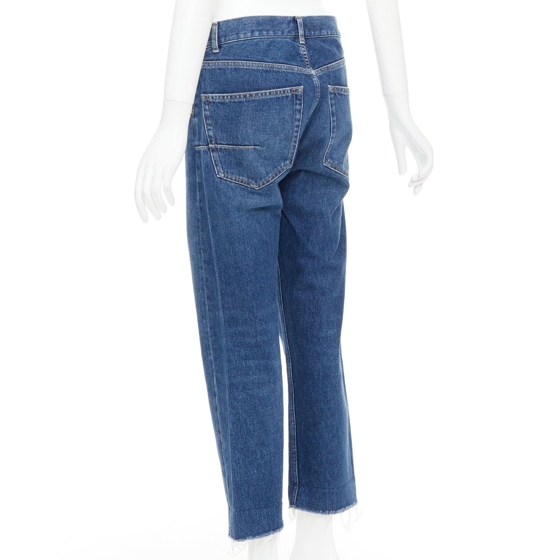 CHRISTIAN DIOR azul lavado bolsillos con pinzas dobladillo deshilachado vaqueros anchos cropped FR32 XXS en venta 1