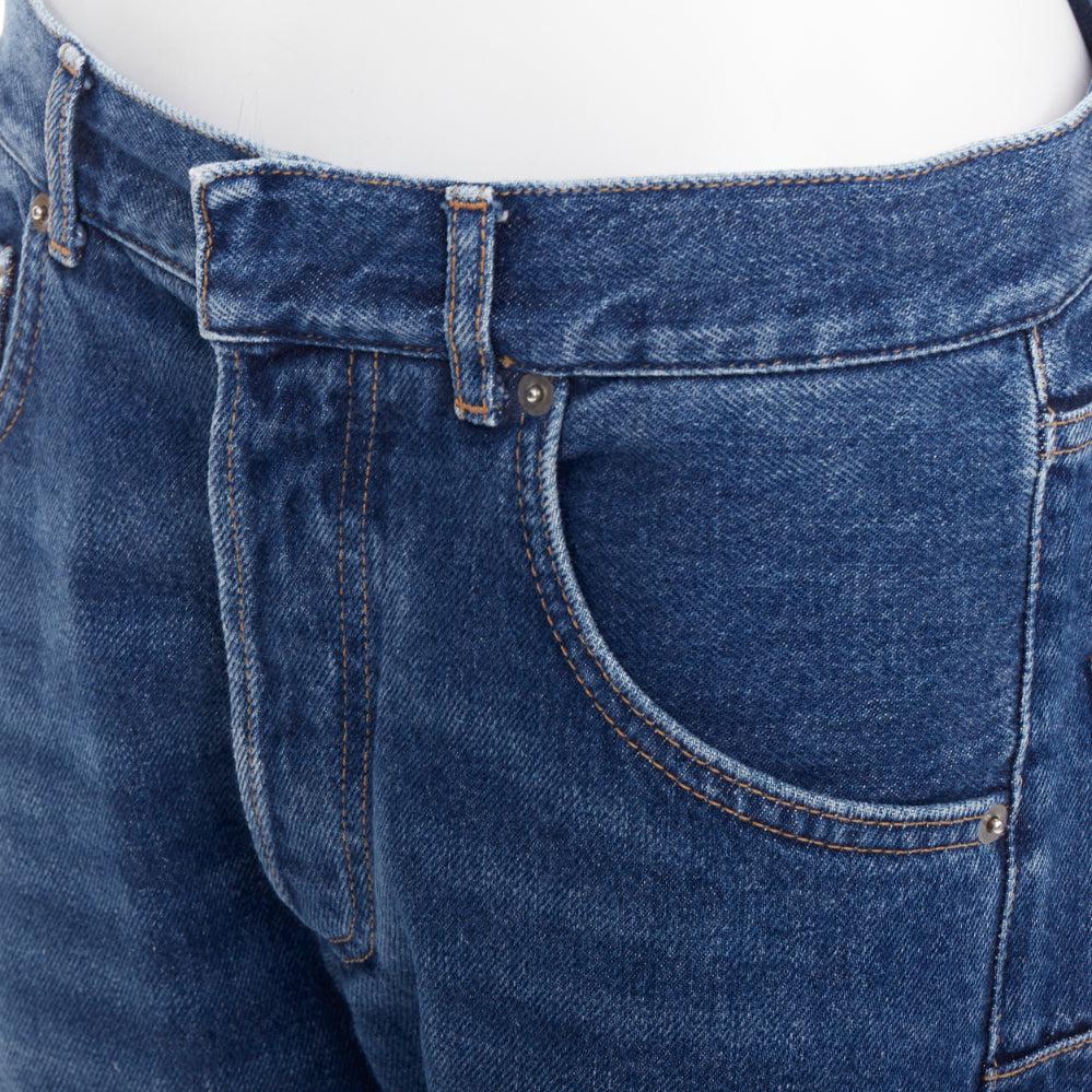 CHRISTIAN DIOR azul lavado bolsillos con pinzas dobladillo deshilachado vaqueros anchos cropped FR32 XXS en venta 2