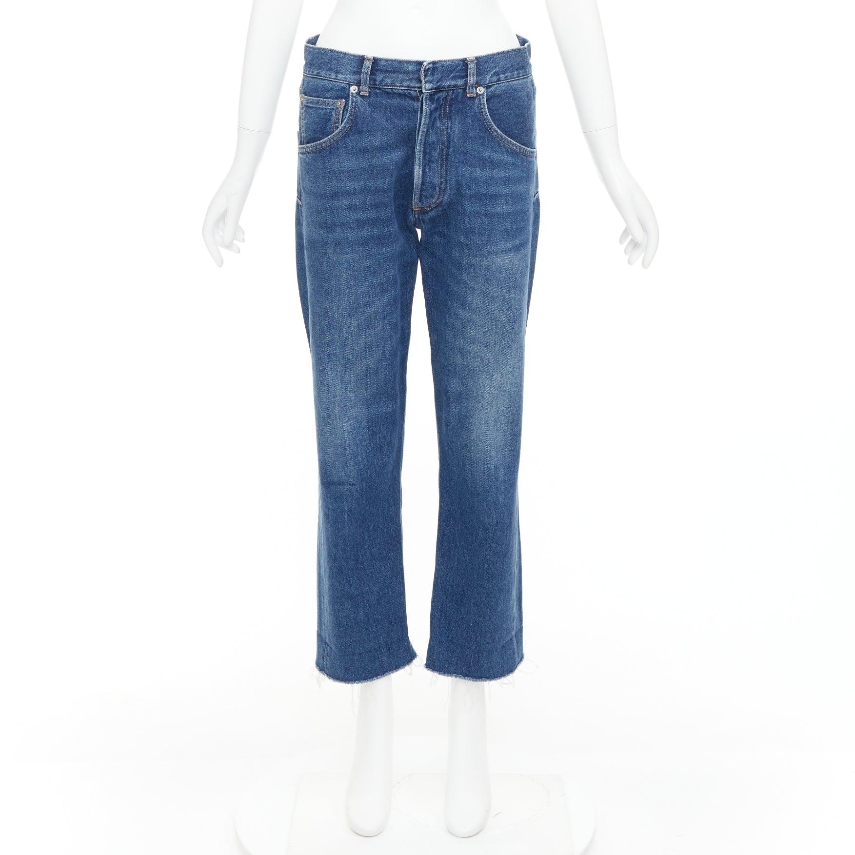 CHRISTIAN DIOR azul lavado bolsillos con pinzas dobladillo deshilachado vaqueros anchos cropped FR32 XXS en venta 4