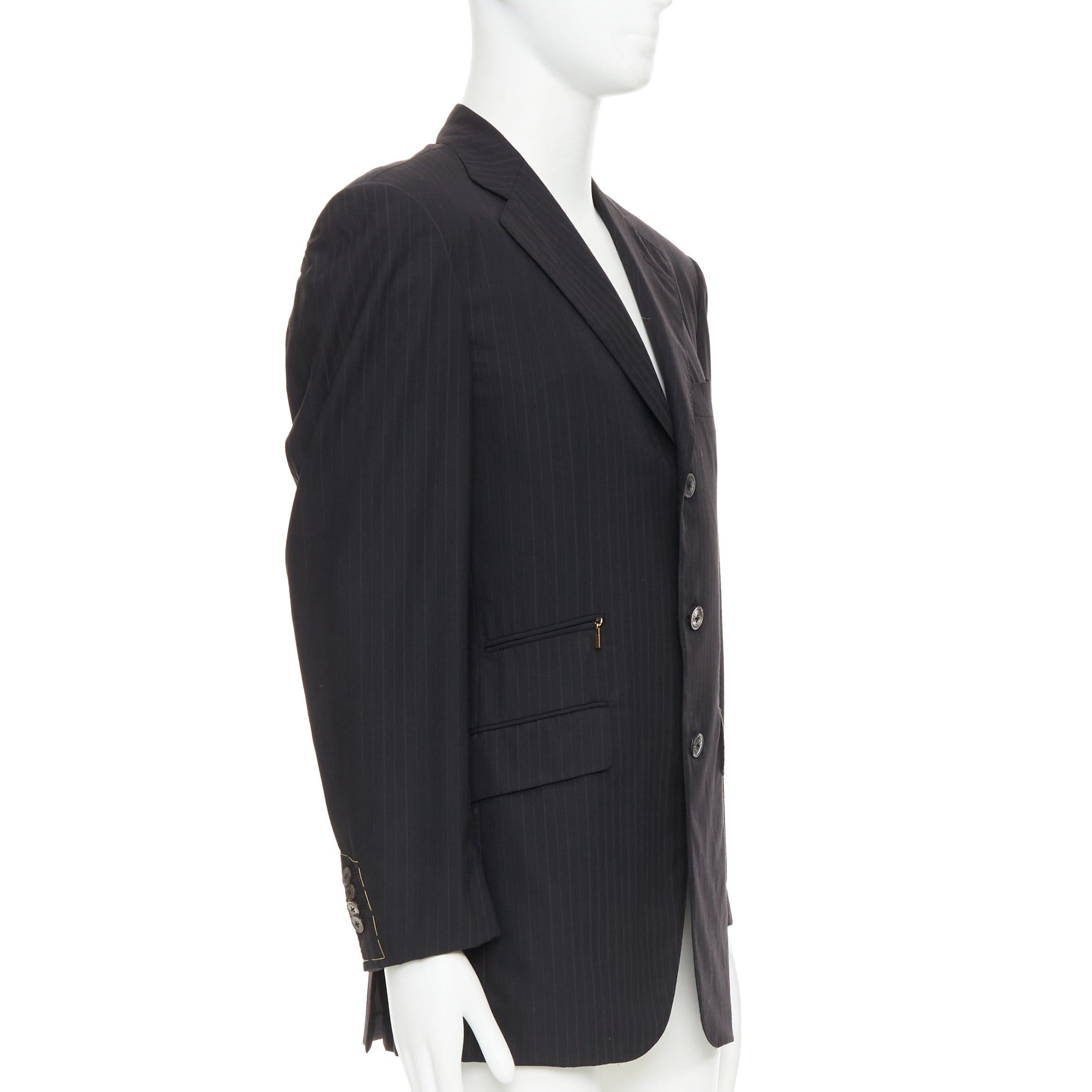 Noir ZILLI PARIS blazer noir 100% laine à rayures 3 boutons poche zippée FR48 M en vente