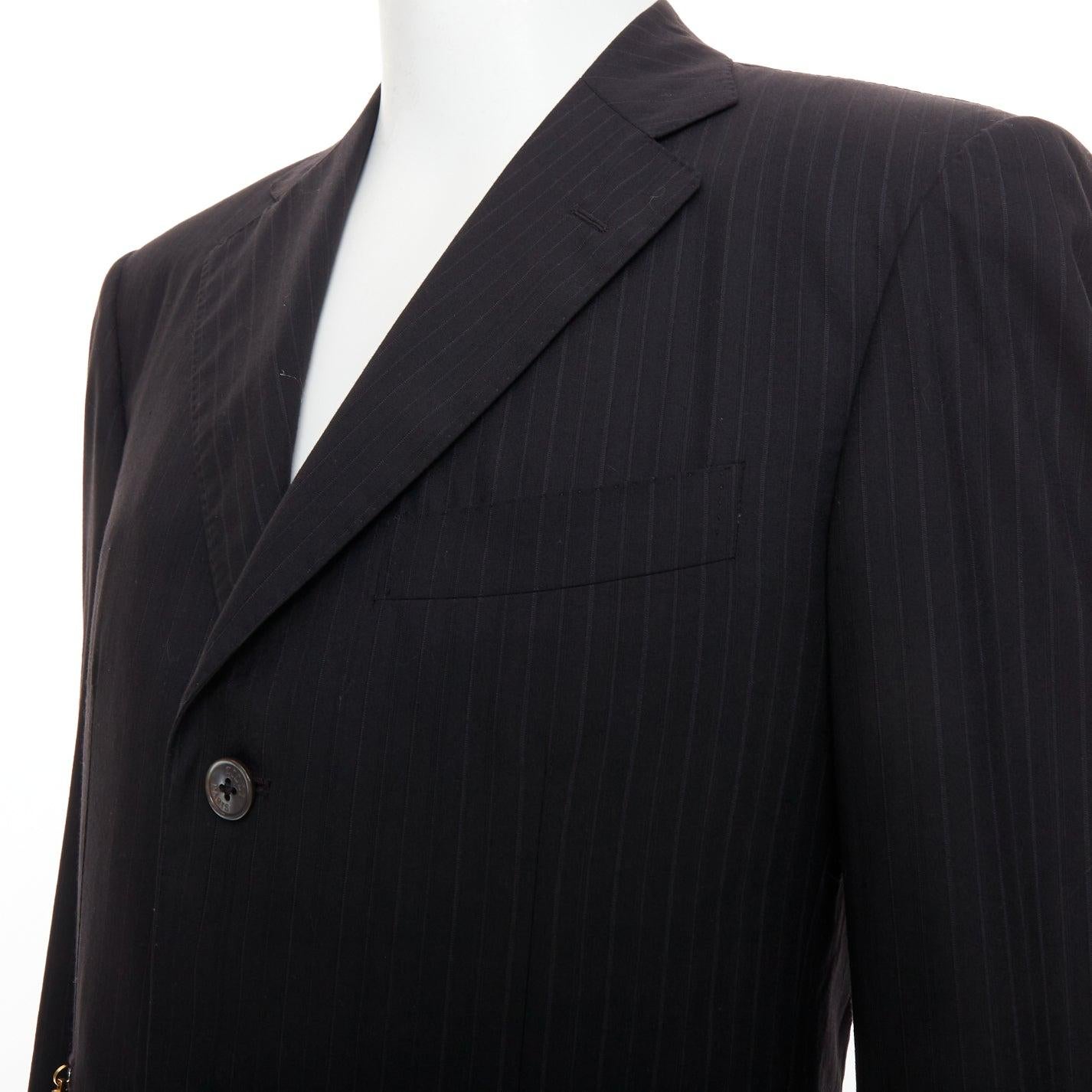 ZILLI PARIS blazer noir 100% laine à rayures 3 boutons poche zippée FR48 M en vente 2