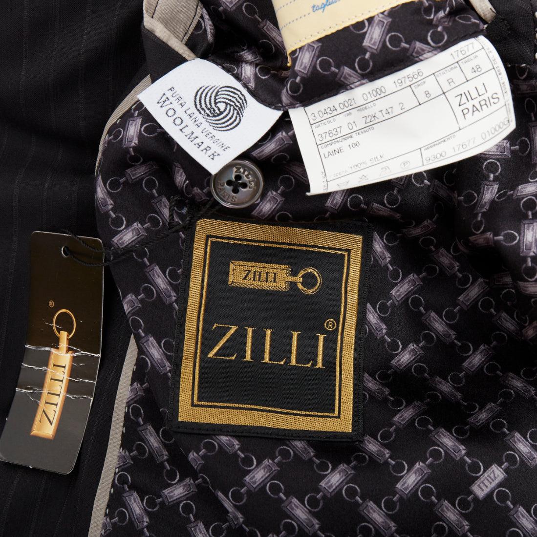 ZILLI PARIS blazer noir 100% laine à rayures 3 boutons poche zippée FR48 M en vente 3