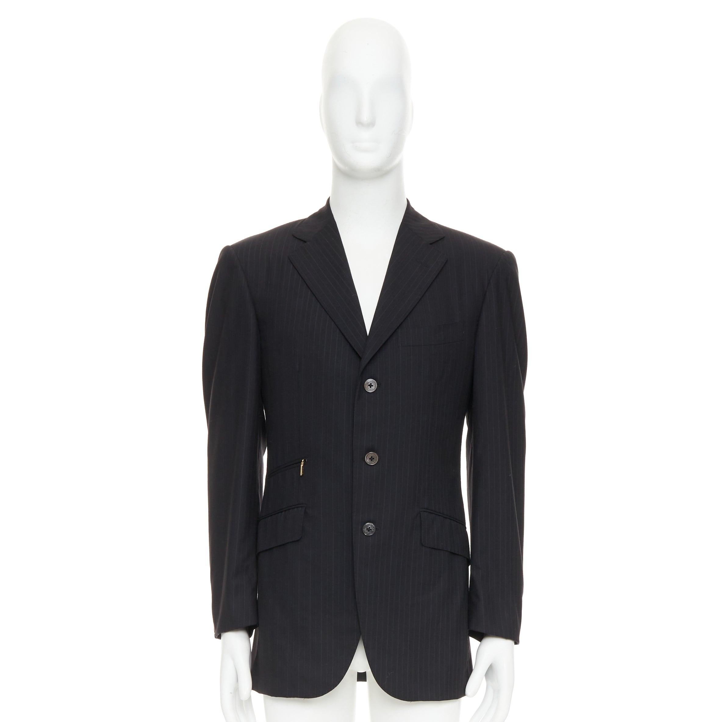 ZILLI PARIS blazer noir 100% laine à rayures 3 boutons poche zippée FR48 M en vente 4