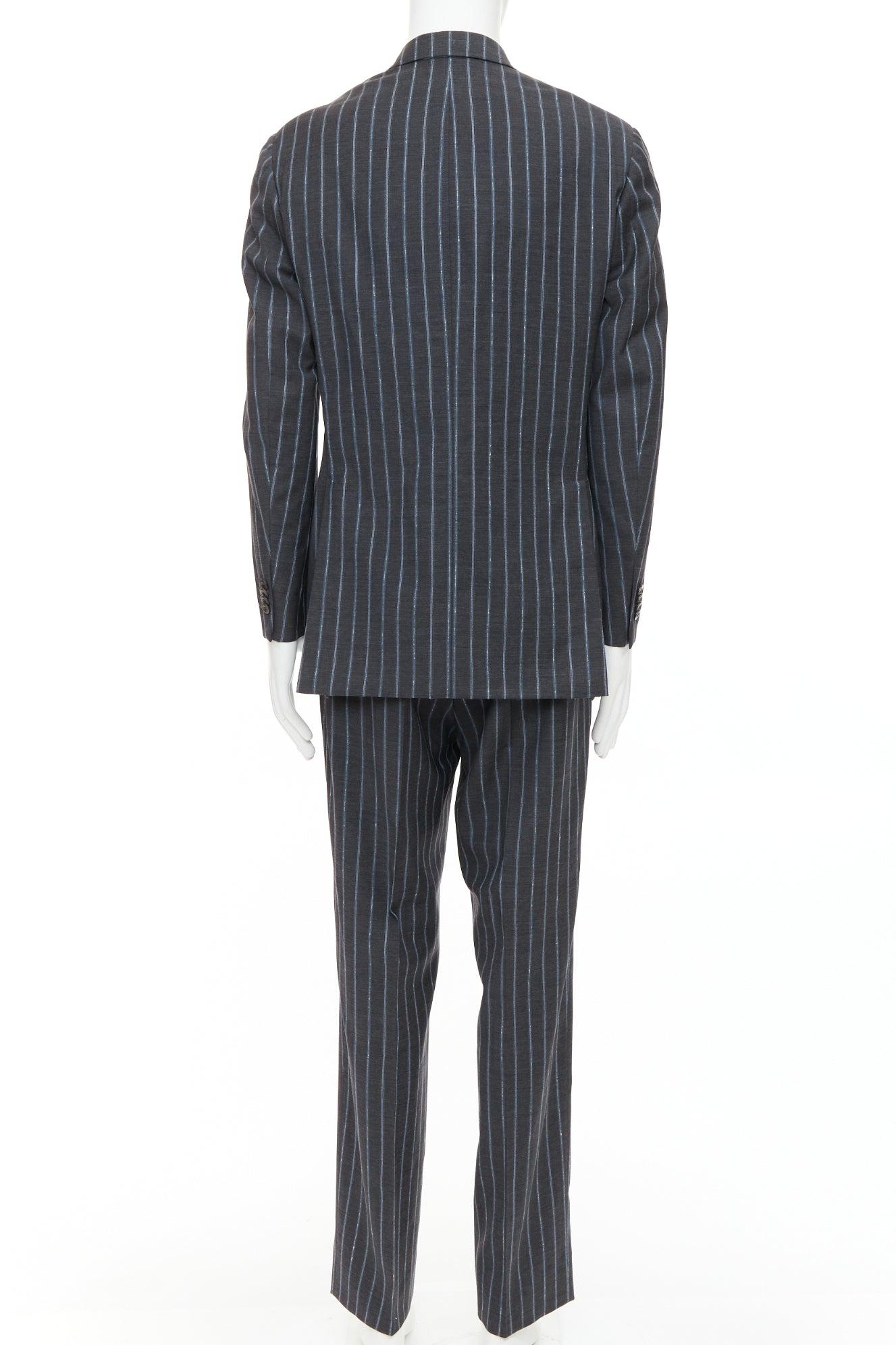 ETRO gris bleu à rayures 100% laine veste de blazer à simple boutonnage IT50 L Pour hommes en vente
