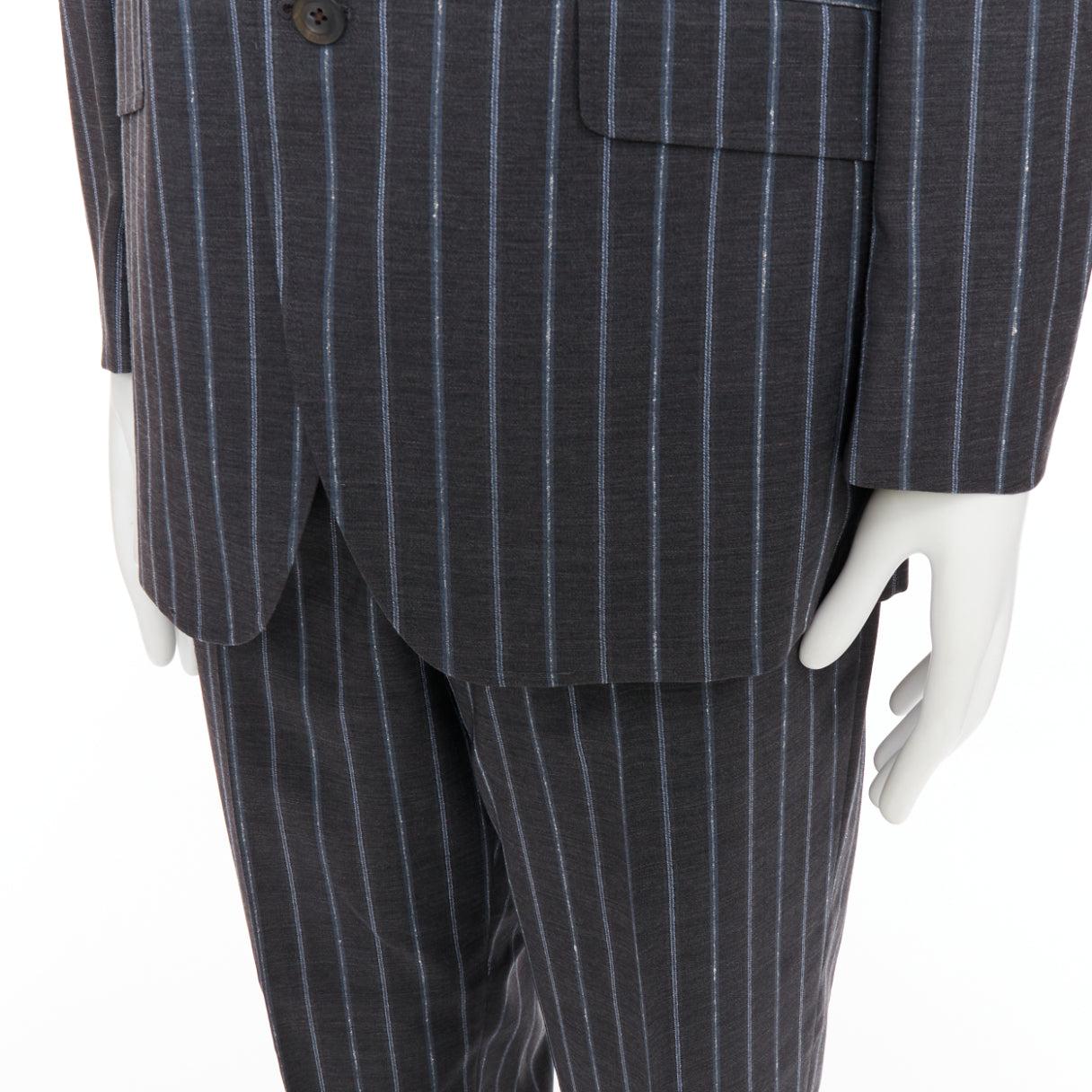 ETRO gris bleu à rayures 100% laine veste de blazer à simple boutonnage IT50 L en vente 2