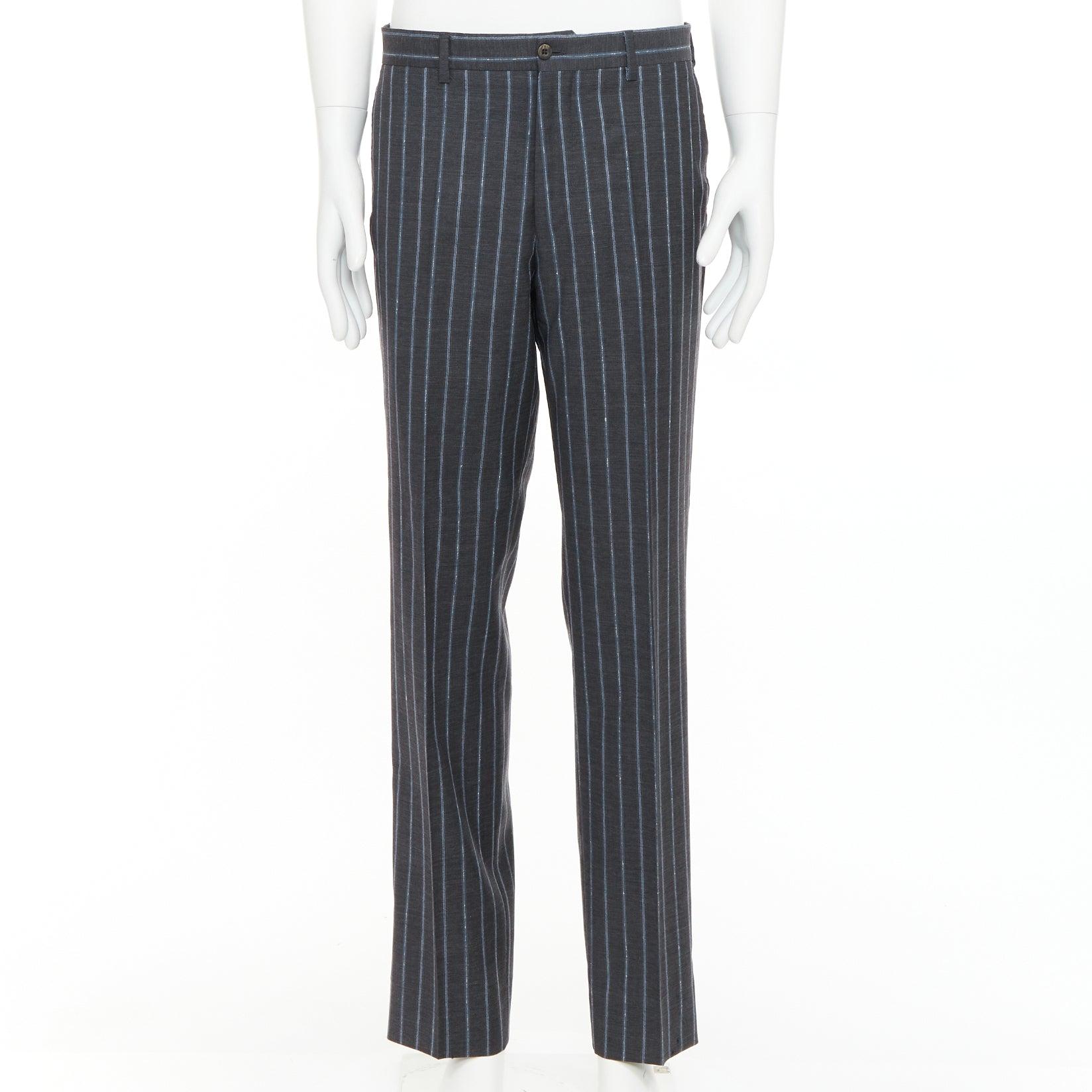 ETRO gris bleu à rayures 100% laine veste de blazer à simple boutonnage IT50 L en vente 3