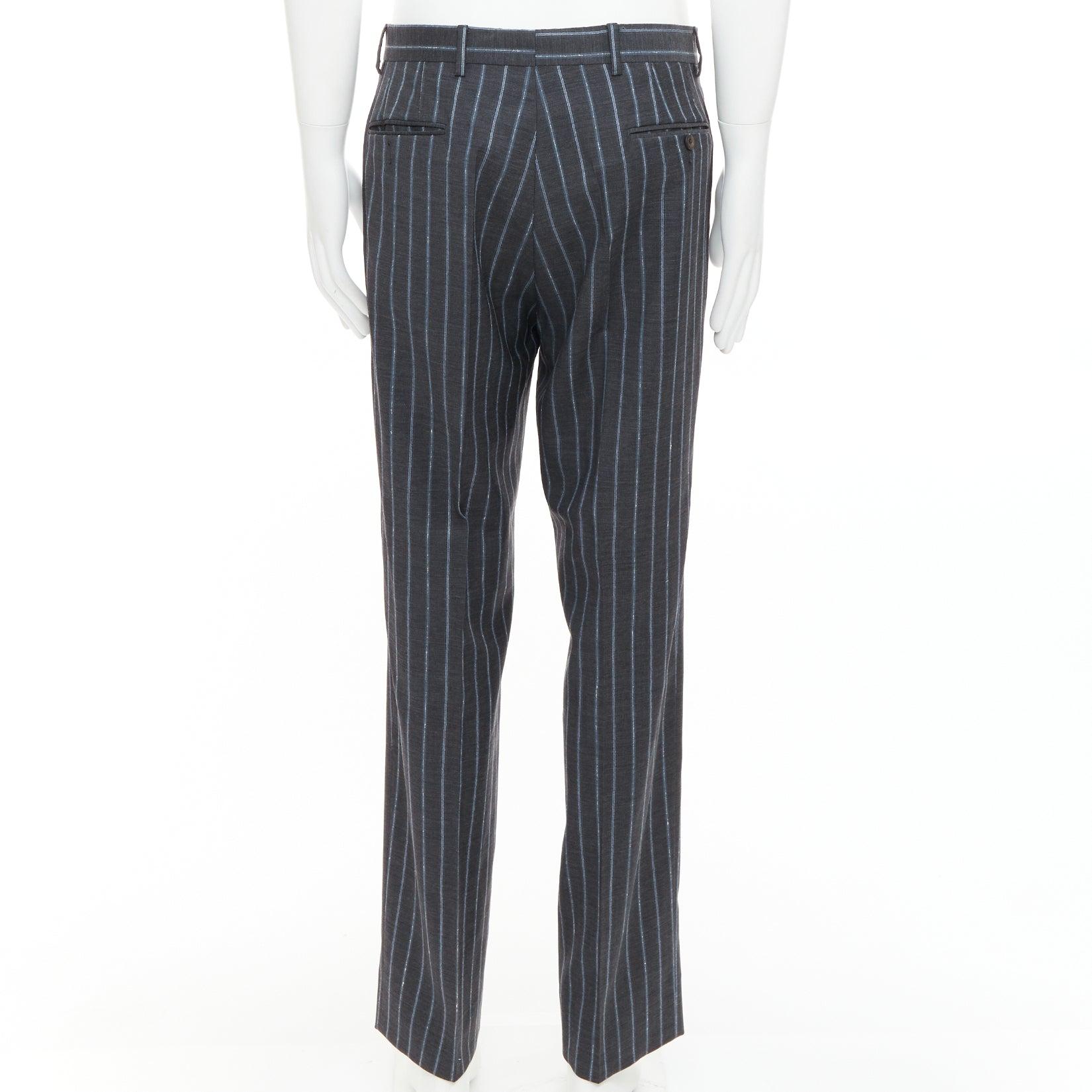 ETRO gris bleu à rayures 100% laine veste de blazer à simple boutonnage IT50 L en vente 4